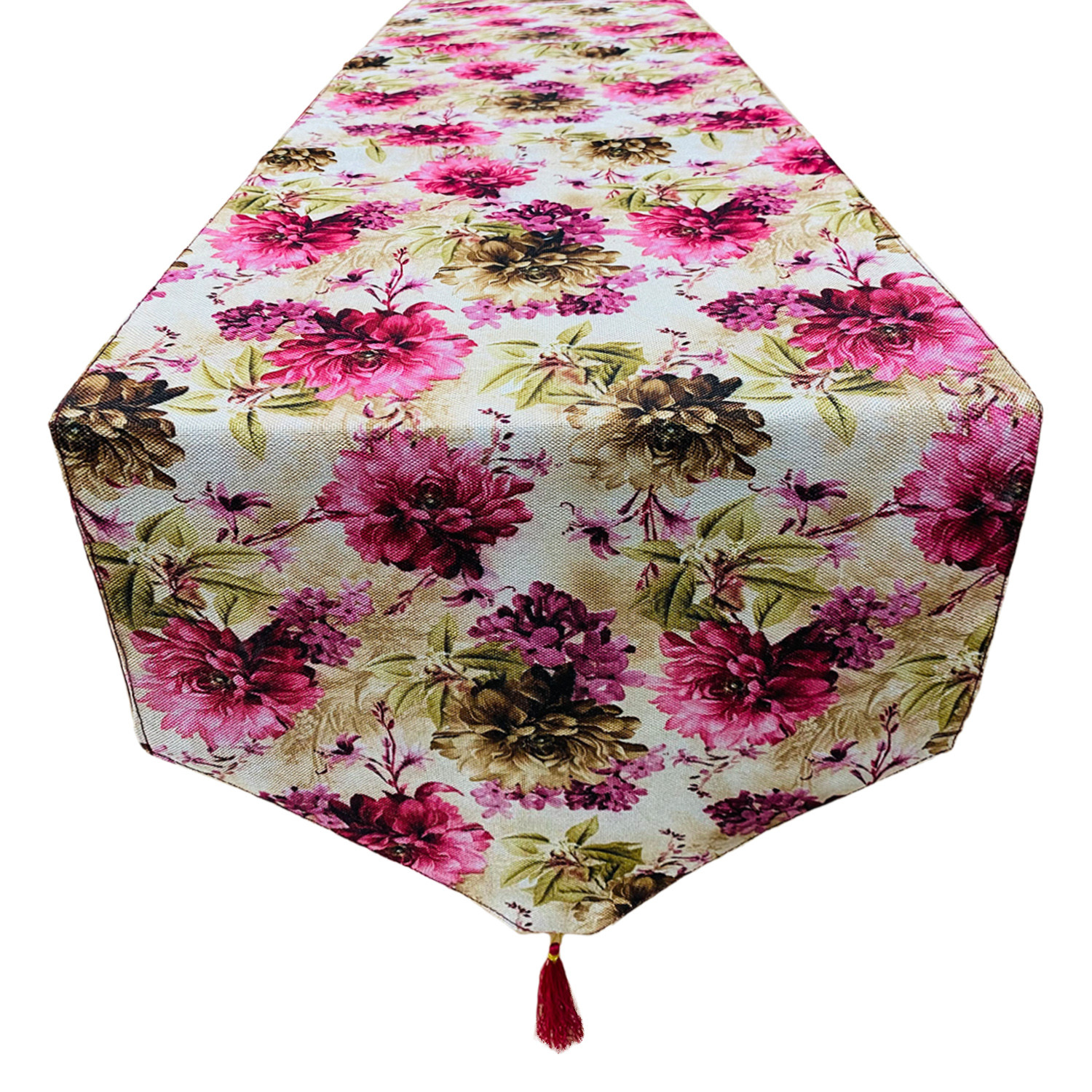 Kuber Industries Table Runner | Jute Digital Flower Print Dining Table Runner | Coffee Table Runner for Home Decor | Wedding | Parties | Large | Pink