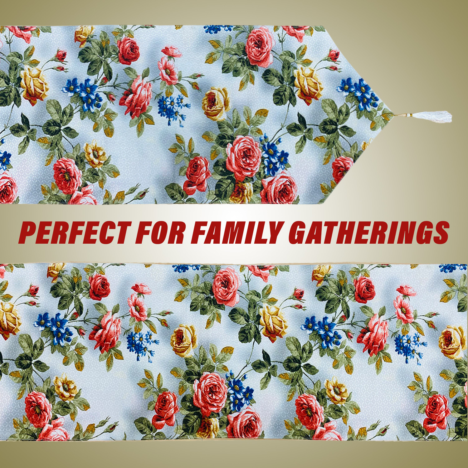 Kuber Industries Table Runner | Jute Digital Flower Print Dining Table Runner | Coffee Table Runner for Home Decor | Wedding | Parties | Large | Red
