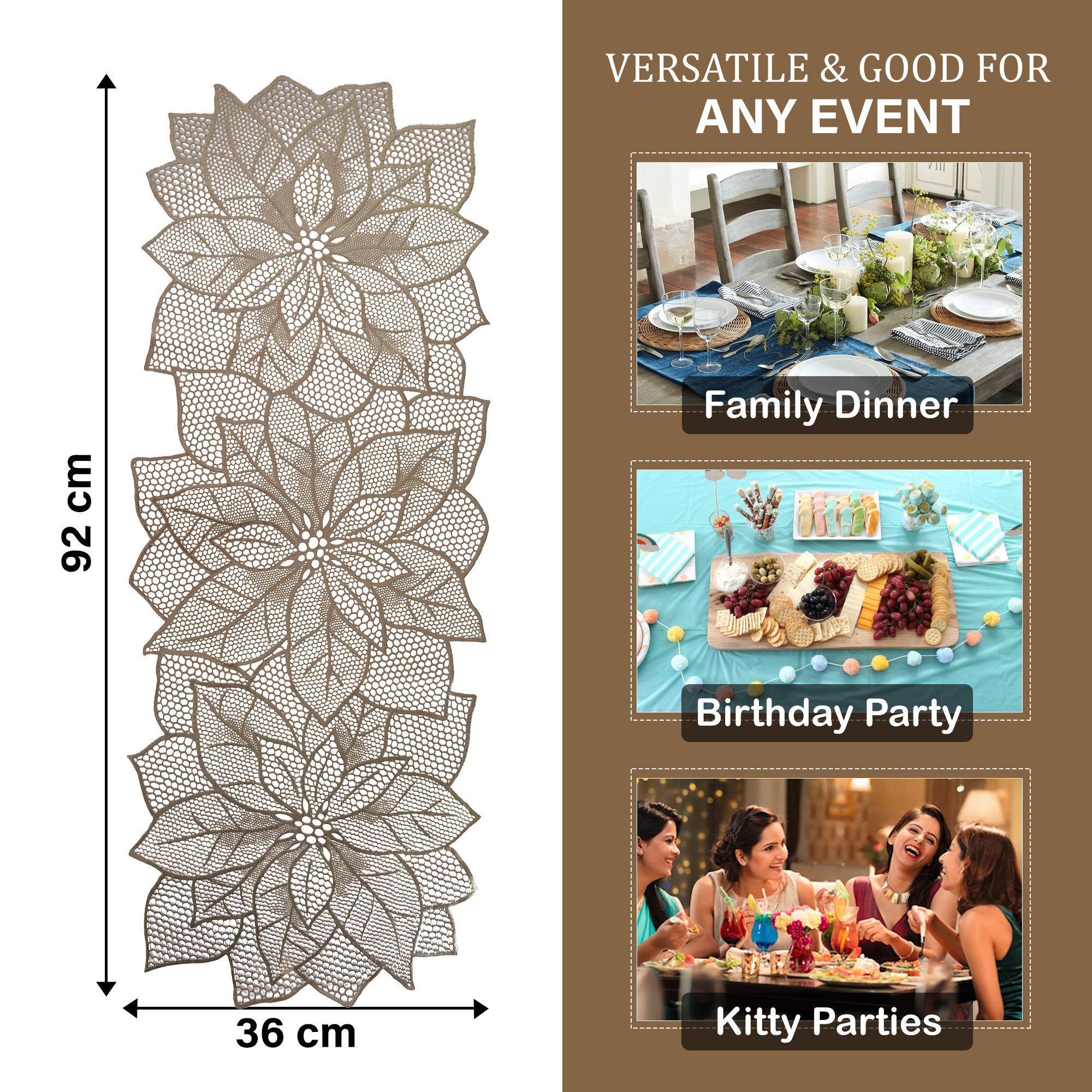 Kuber Industries Table Runner  Leather Runner for Party Wedding Family Dinners  Coffee Table Runner  Dining Table Runner  Kitchen Runner  Center Table Runner  Flower  Golden