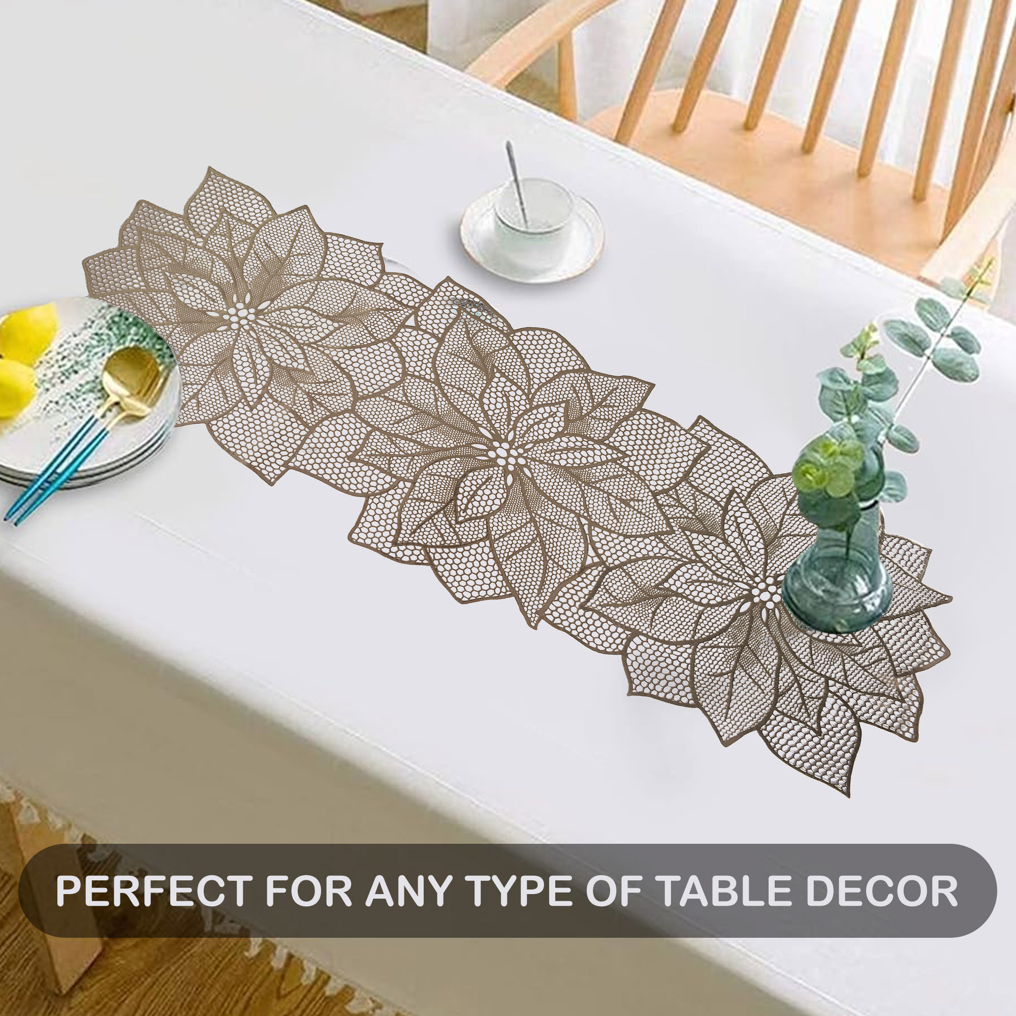 Kuber Industries Table Runner  Leather Runner for Party Wedding Family Dinners  Coffee Table Runner  Dining Table Runner  Kitchen Runner  Center Table Runner  Flower  Golden