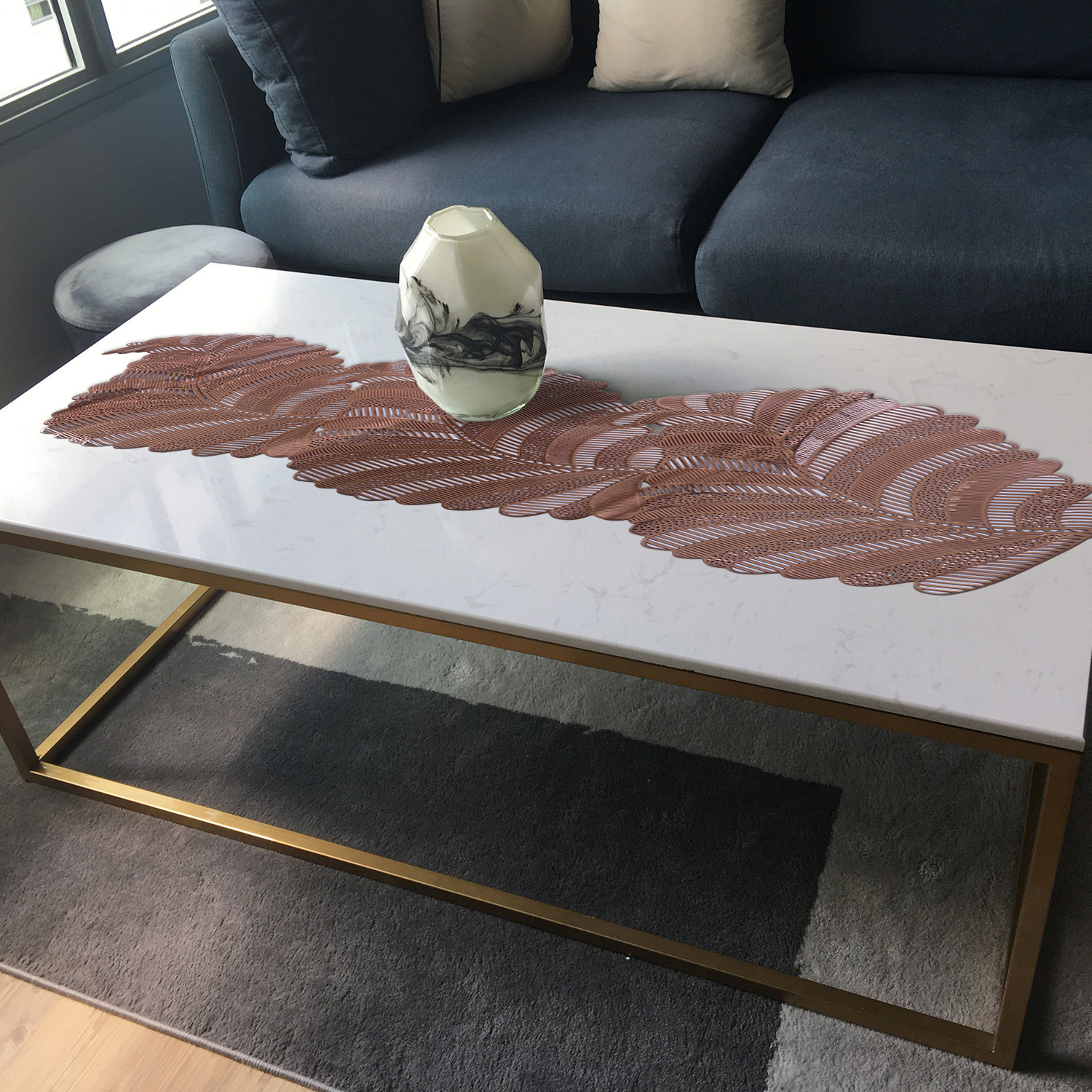 Kuber Industries Table Runner|Leaf Design Washable Non-Slip Table Mats|Centar & Dining Table Decoration Place Mats (Copper)