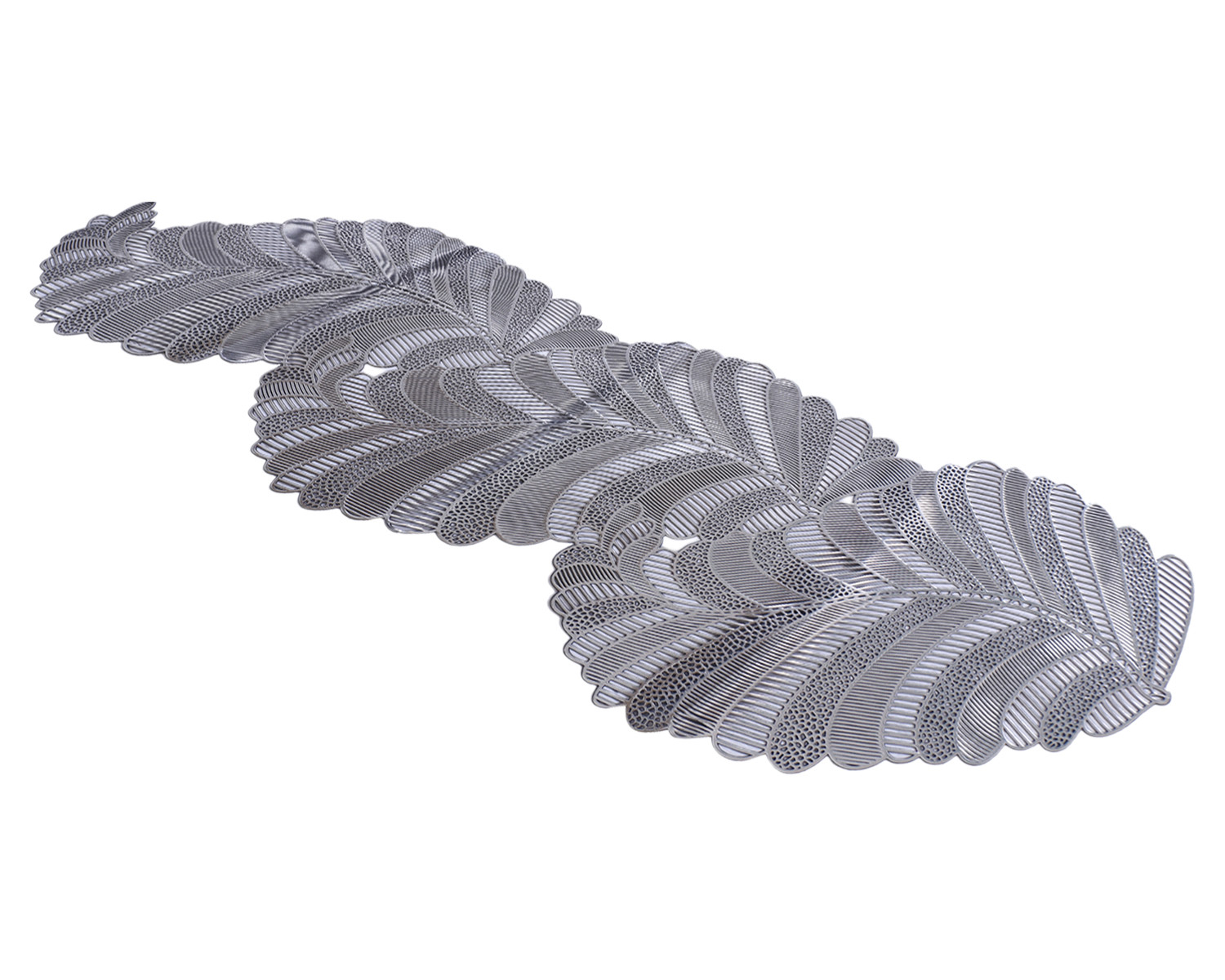 Kuber Industries Table Runner|Leaf Design Washable Non-Slip Table Mats|Centar & Dining Table Decoration Place Mats (Sliver)