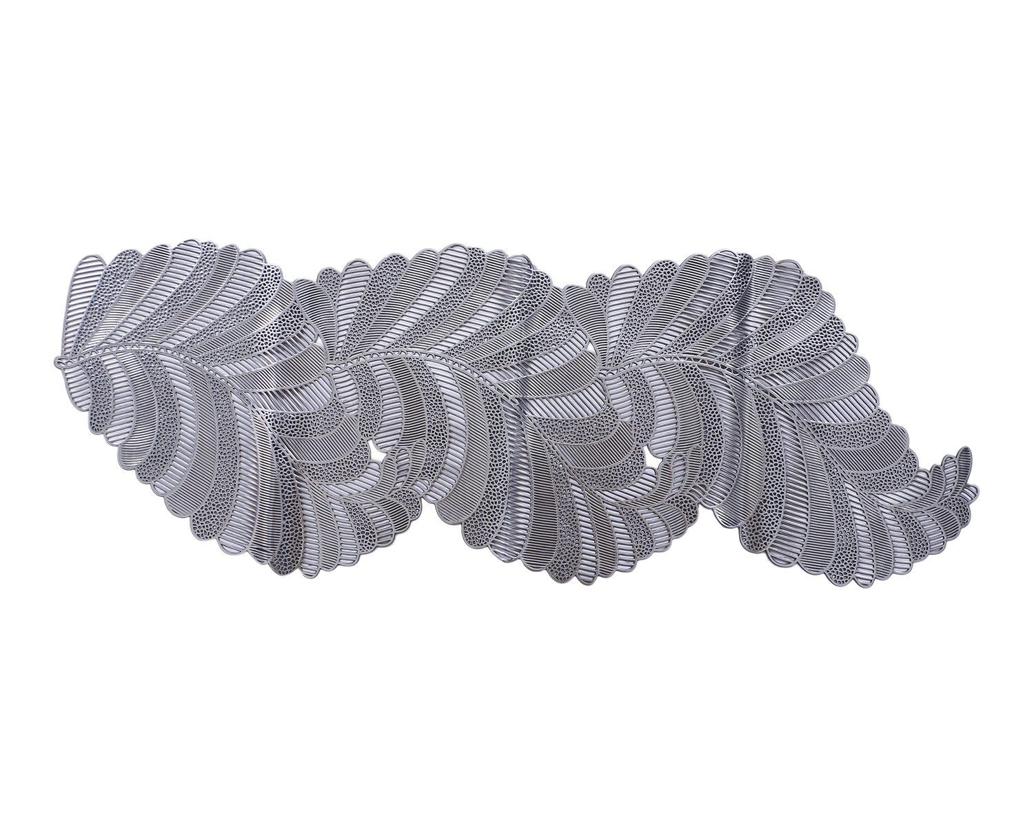 Kuber Industries Table Runner|Leaf Design Washable Non-Slip Table Mats|Centar & Dining Table Decoration Place Mats (Sliver)