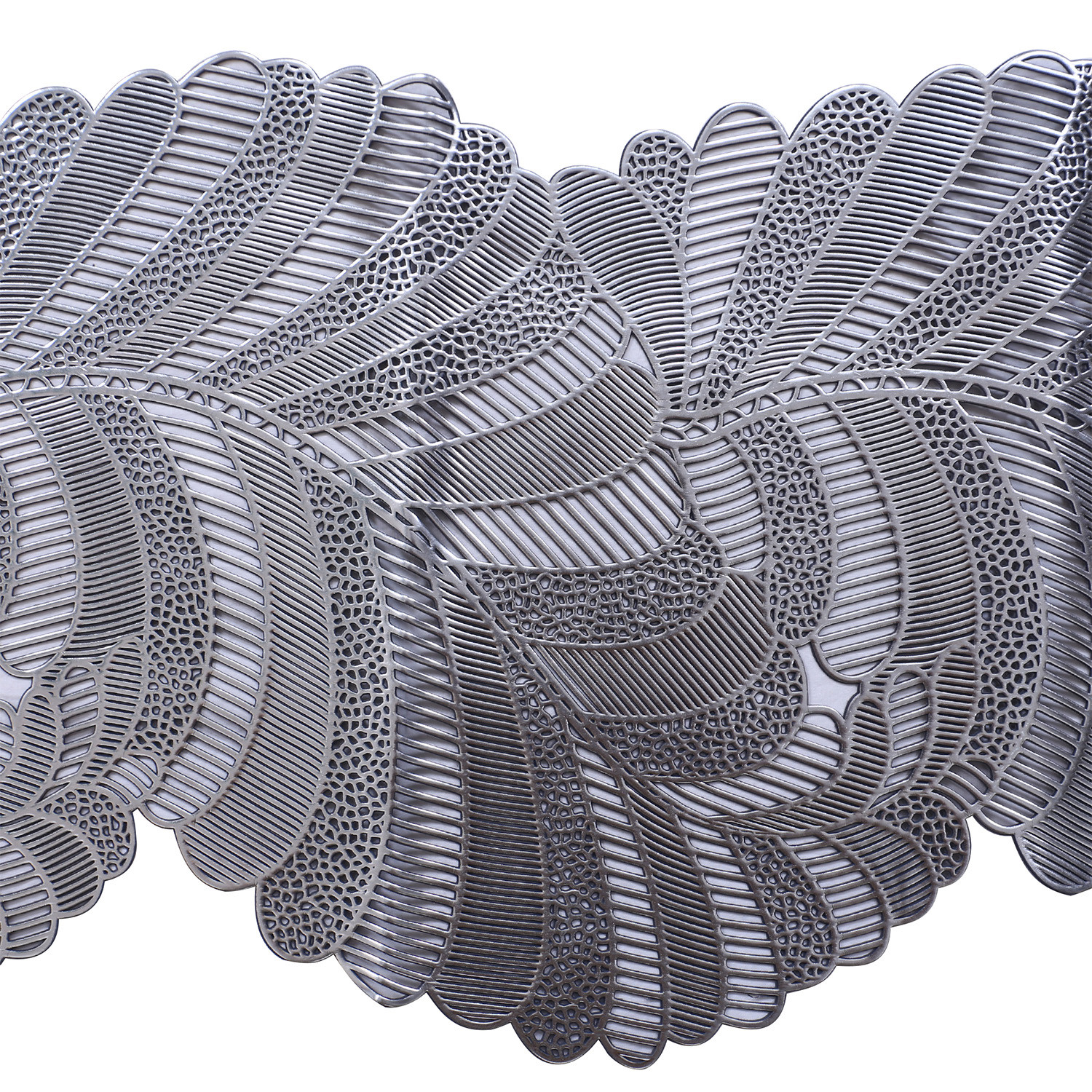 Kuber Industries Table Runner|Leaf Design Washable Non-Slip Table Mats|Centar & Dining Table Decoration Place Mats (Sliver)
