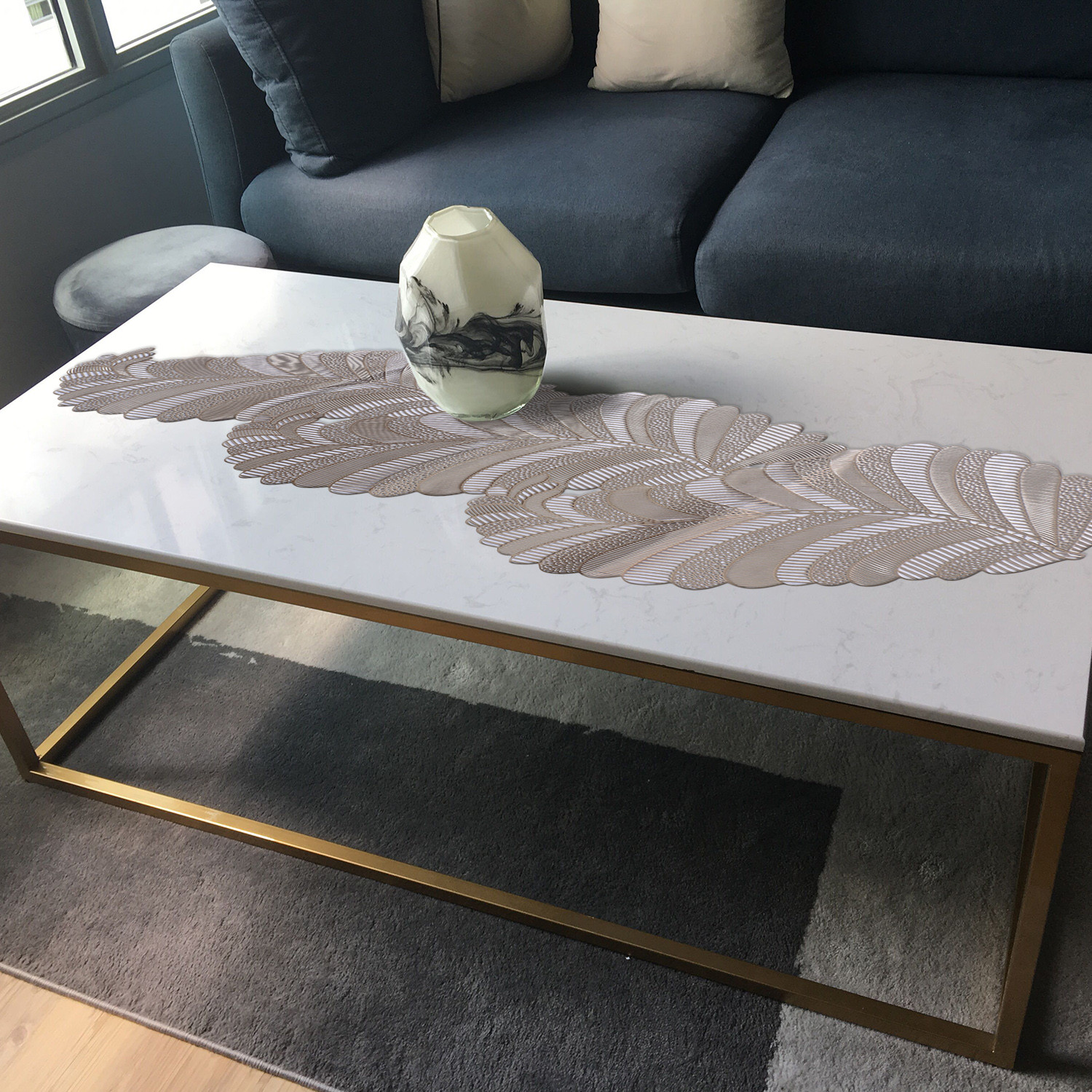 Kuber Industries Table Runner|Leaf Design Washable Non-Slip Table Mats|Centar & Dining Table Decoration Place Mats (Gold)