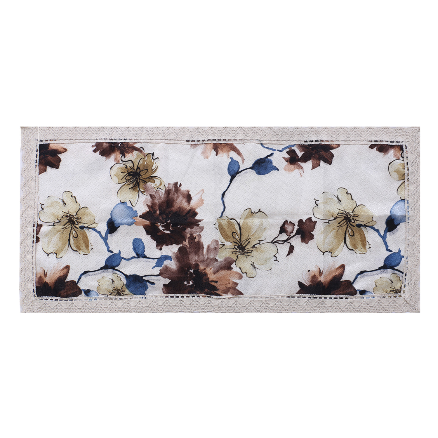 Kuber Industries Table Runner|Poly Cotton Decorative Floral Pattern|Tea Table Runner for Everyday Use With Jutelace Border, 34x16 Inch (Cream)