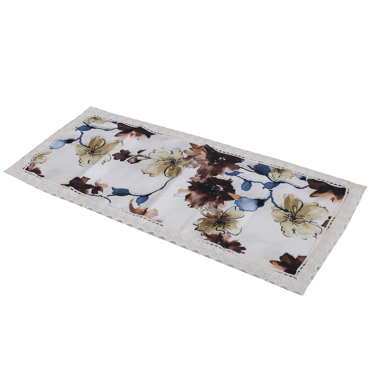 Kuber Industries Table Runner|Poly Cotton Decorative Floral Pattern|Tea Table Runner for Everyday Use With Jutelace Border, 34x16 Inch (Cream)