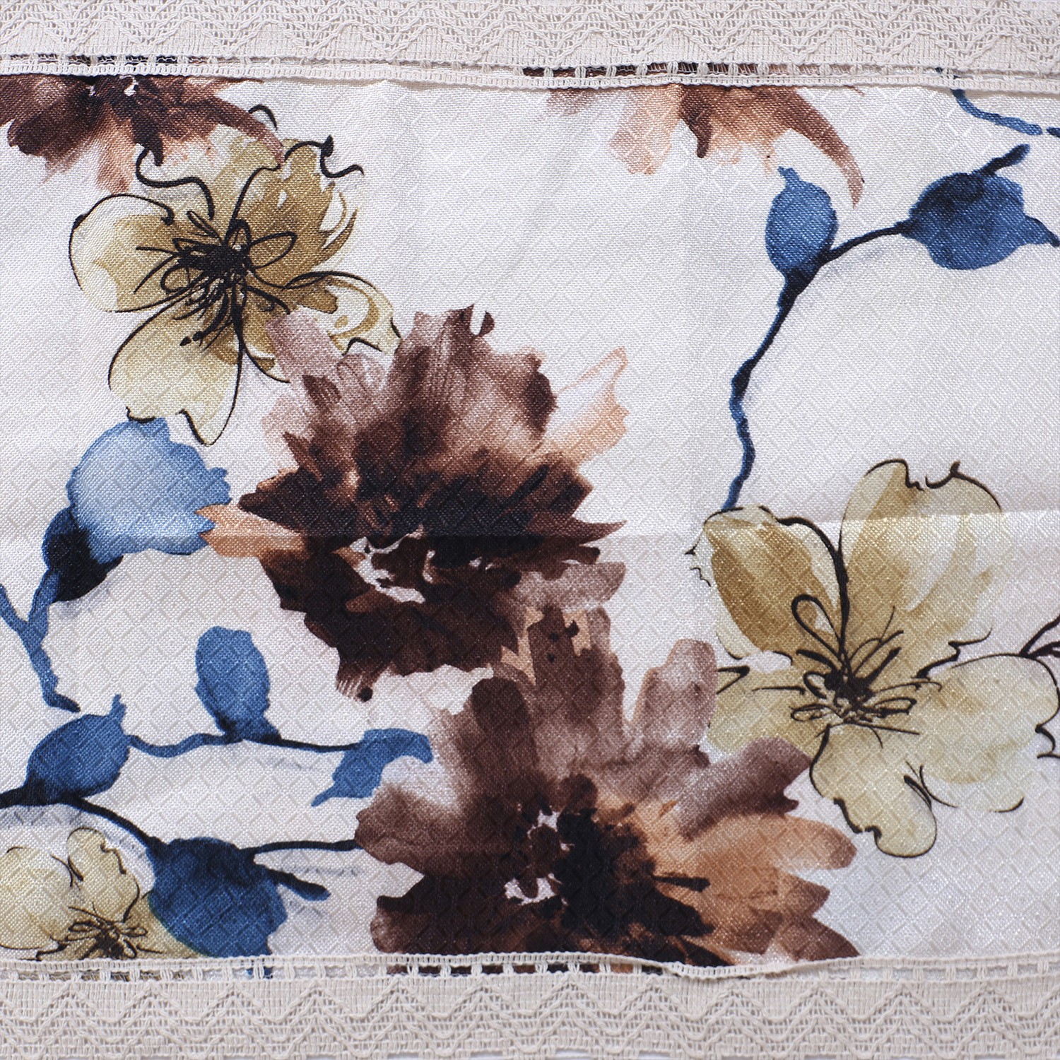 Kuber Industries Table Runner|Poly Cotton Decorative Floral Pattern|Tea Table Runner for Everyday Use With Jutelace Border, 34x16 Inch (Cream)