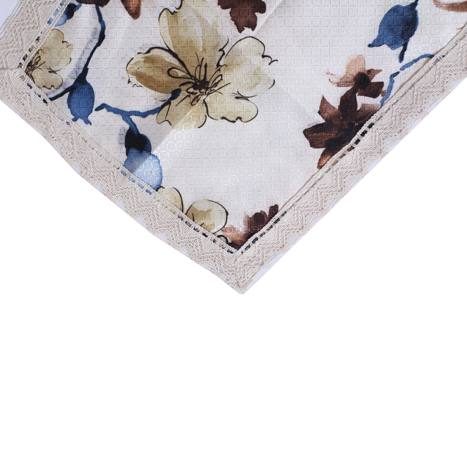 Kuber Industries Table Runner|Poly Cotton Decorative Floral Pattern|Tea Table Runner for Everyday Use With Jutelace Border, 34x16 Inch (Cream)