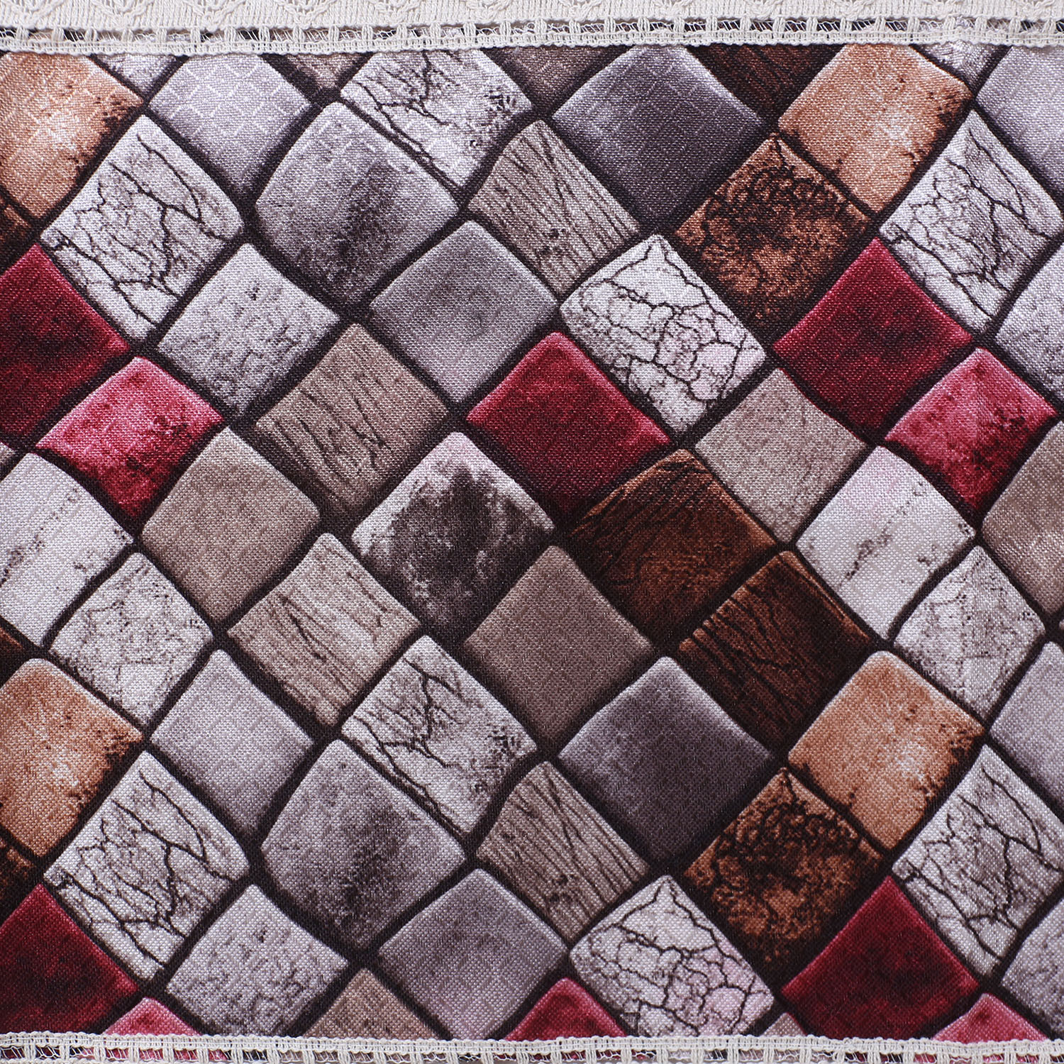 Kuber Industries Table Runner|Poly Cotton Decorative Mosaic Pattern|Tea Table Runner for Everyday Use With Jutelace Border, 34x16 Inch (Multiclour)