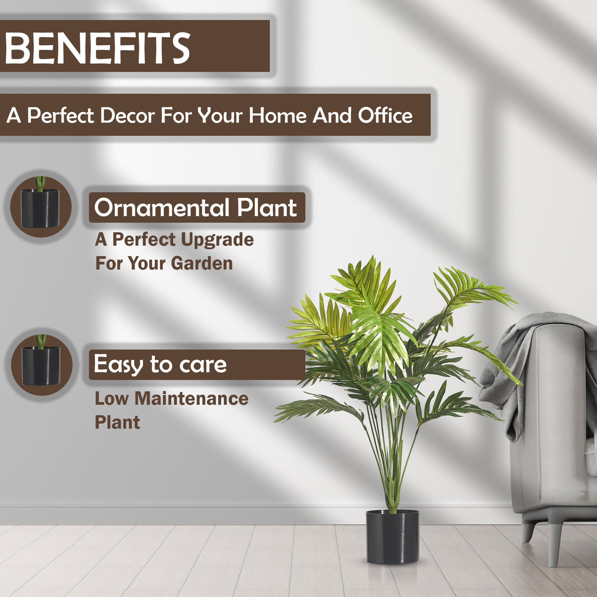 Kuber Industries Tall Artificial Plants with Pot Big Size  Faux Leaves Palm Tree for Home Decor  Indoor Outdoor Fake Green Decorative Plants for Living Room Balcony and Office  Green