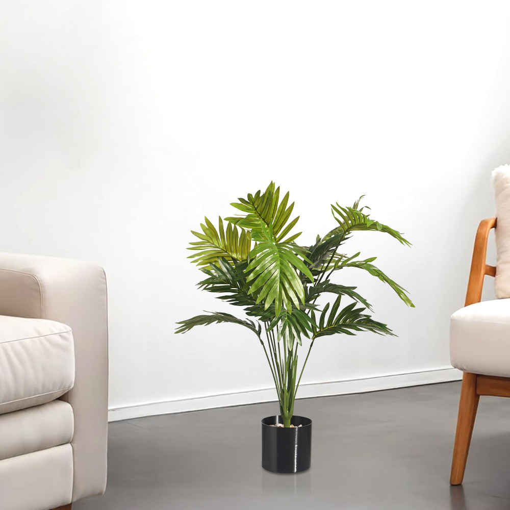 Image of Kuber Industries Tall Artificial Plants with Pot Big Size | Faux Leaves Palm Tree for Home Decor | Indoor Outdoor Fake Green Decorative Plants for Living Room, Balcony and Office | Green