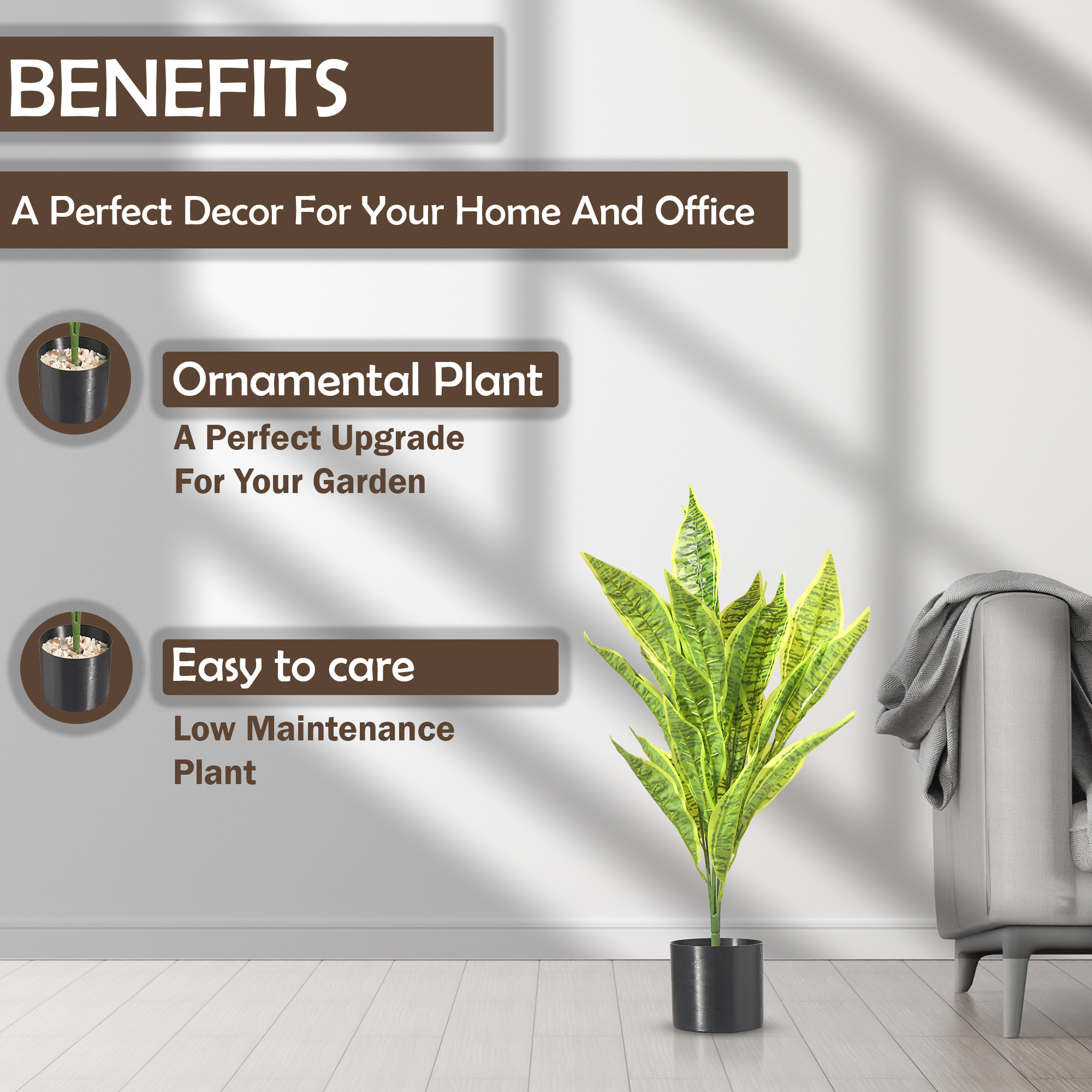 Kuber Industries Tall Artificial Plants with Pot Big Size  Indoor Outdoor Faux Croton Tree for Home Decor  Corner Fake Green Decorative Plants for Living Room Balcony and Office  Green