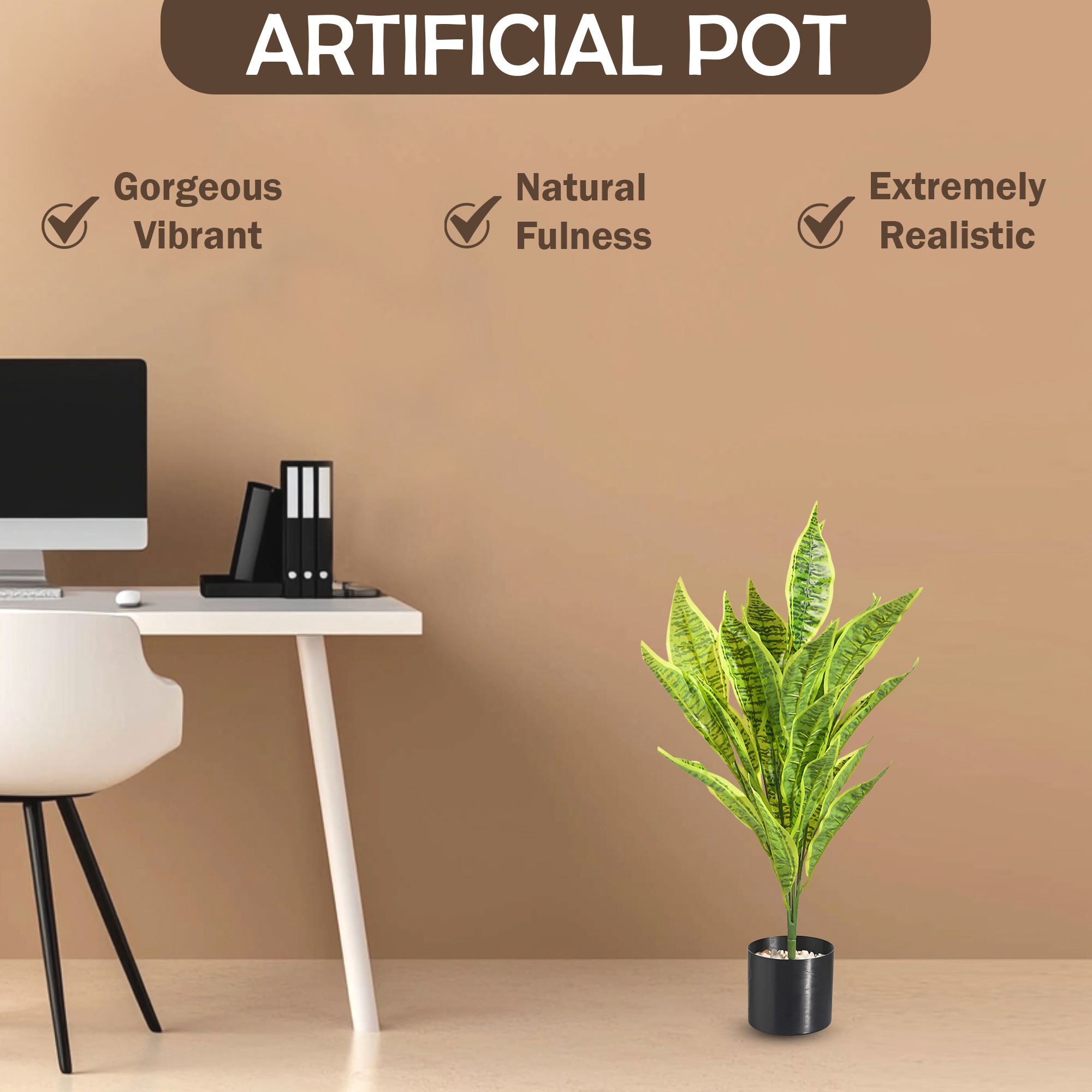 Kuber Industries Tall Artificial Plants with Pot Big Size  Indoor Outdoor Faux Croton Tree for Home Decor  Corner Fake Green Decorative Plants for Living Room Balcony and Office  Green