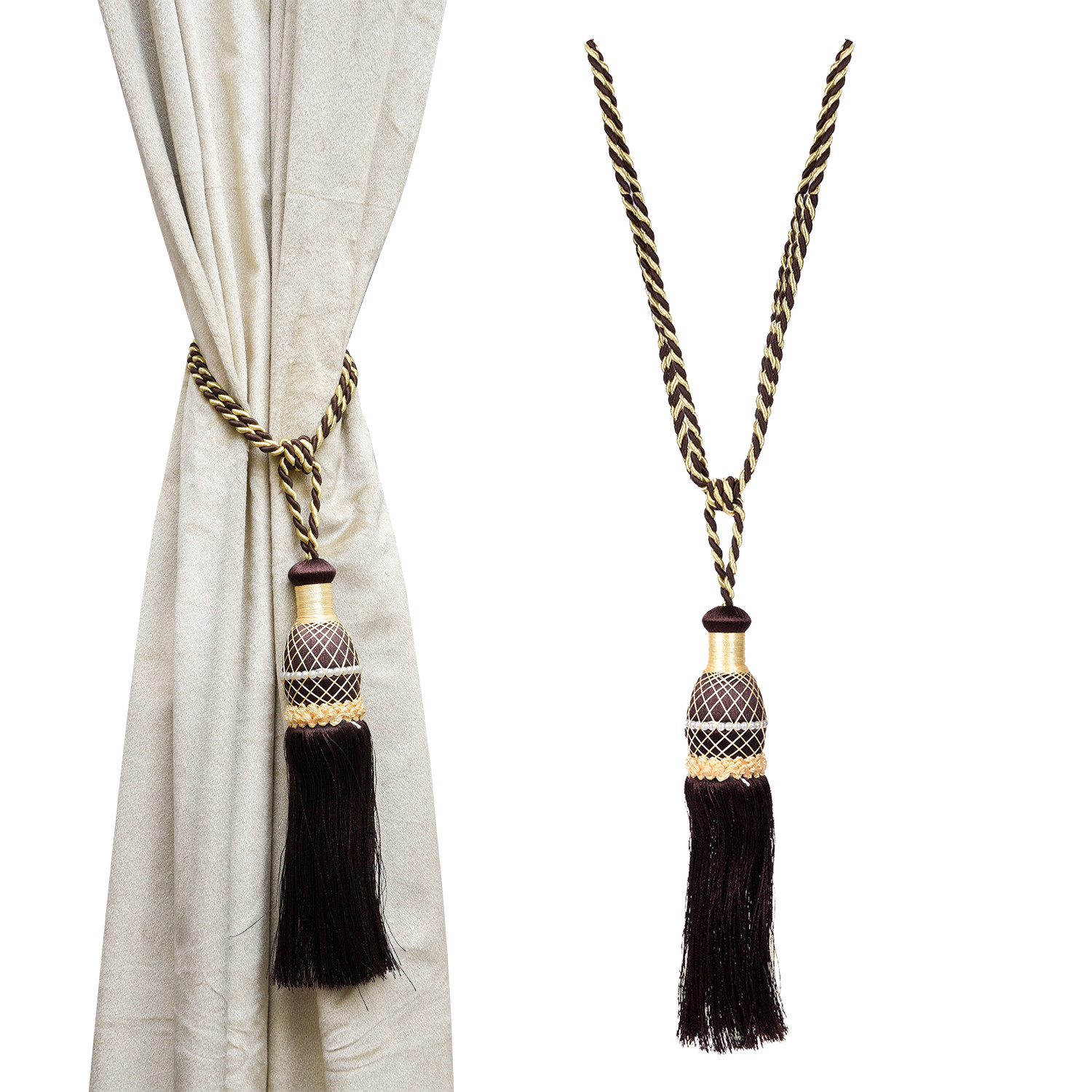 Kuber Industries Tassel Set | Curtain Tie Back Tassel Set | Curtain Holder Tieback | Curtain Tieback | Curtain Holder for Home & Office Décor | Moti Kit Pit Tassel |Brown