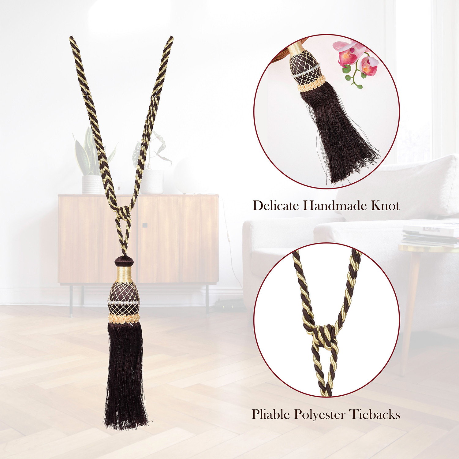 Kuber Industries Tassel Set | Curtain Tie Back Tassel Set | Curtain Holder Tieback | Curtain Tieback | Curtain Holder for Home & Office Décor | Moti Kit Pit Tassel |Brown
