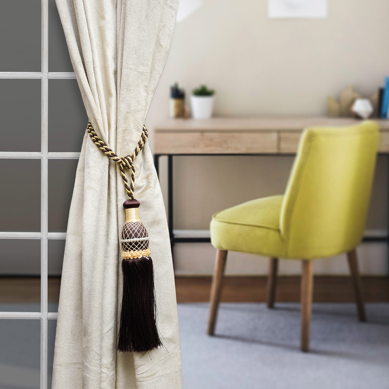 Kuber Industries Tassel Set | Curtain Tie Back Tassel Set | Curtain Holder Tieback | Curtain Tieback | Curtain Holder for Home & Office Décor | Moti Kit Pit Tassel |Brown