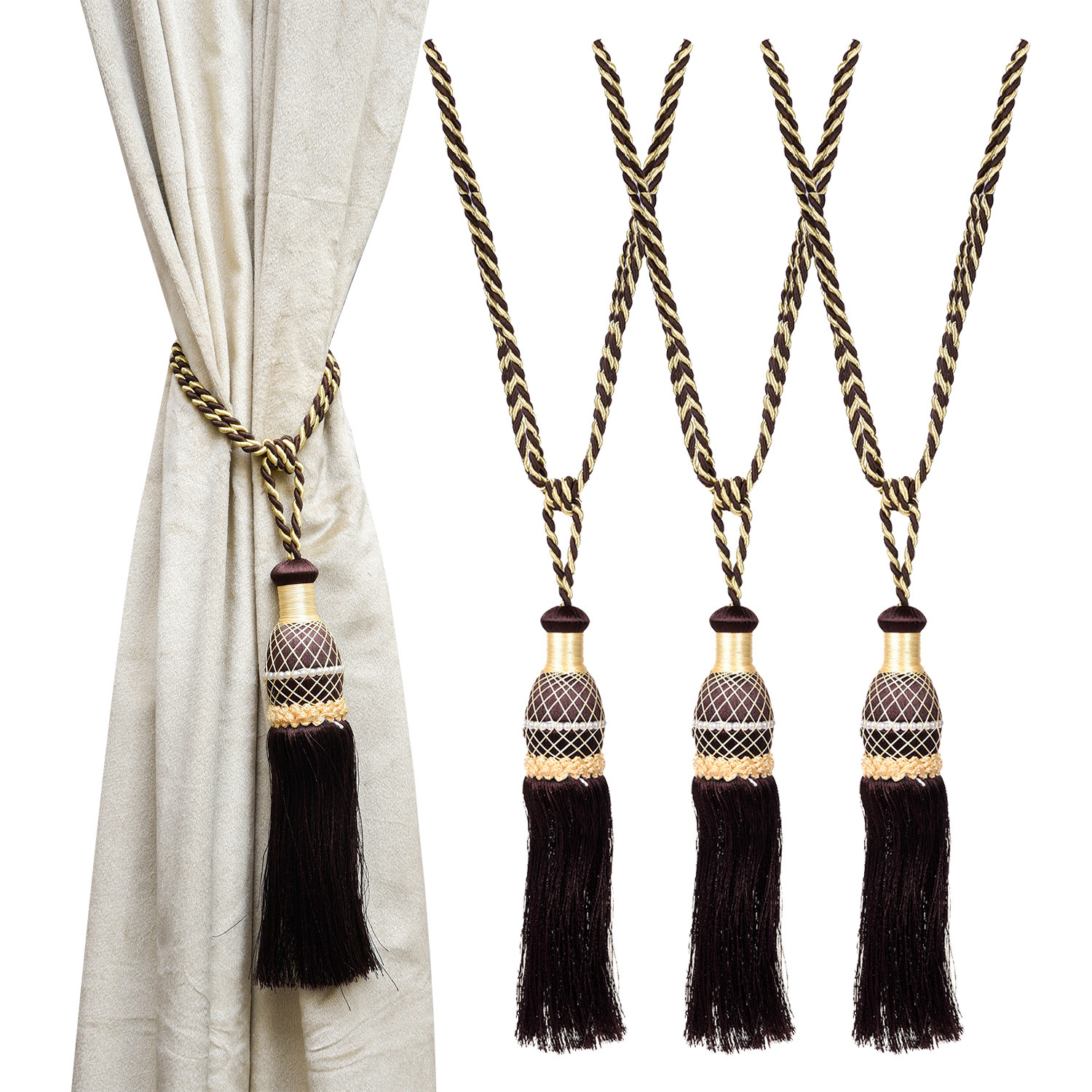Kuber Industries Tassel Set | Curtain Tie Back Tassel Set | Curtain Holder Tieback | Curtain Tieback | Curtain Holder for Home & Office Décor | Moti Kit Pit Tassel |Brown
