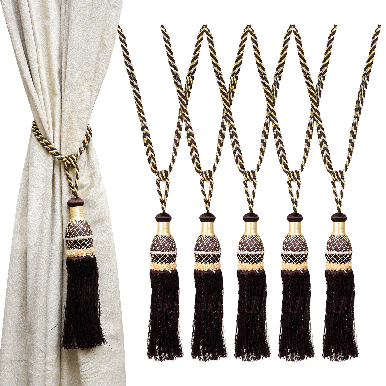 Kuber Industries Tassel Set | Curtain Tie Back Tassel Set | Curtain Holder Tieback | Curtain Tieback | Curtain Holder for Home & Office Décor | Moti Kit Pit Tassel |Brown