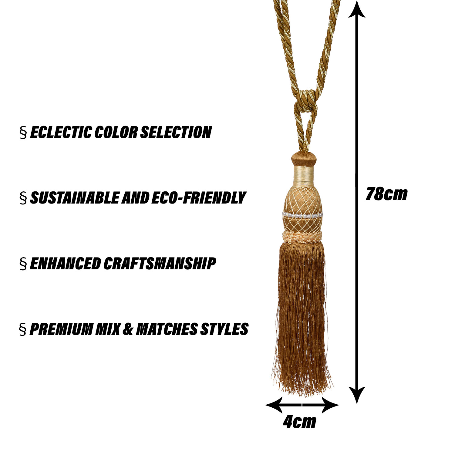 Kuber Industries Tassel Set | Curtain Tie Back Tassel Set | Curtain Holder Tieback | Curtain Tieback | Curtain Holder for Home & Office Décor | Moti Kit Pit Tassel |Golden