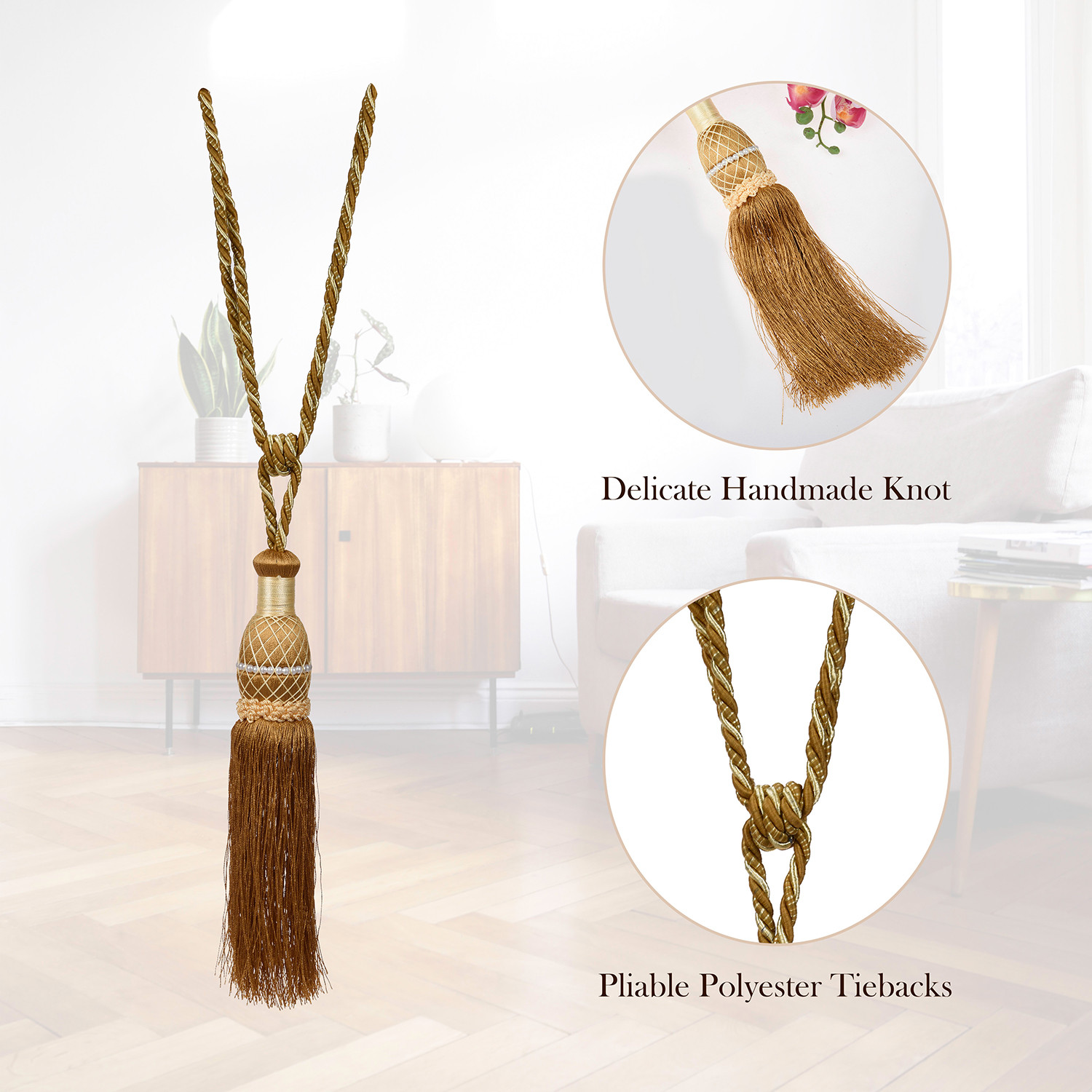 Kuber Industries Tassel Set | Curtain Tie Back Tassel Set | Curtain Holder Tieback | Curtain Tieback | Curtain Holder for Home & Office Décor | Moti Kit Pit Tassel |Golden