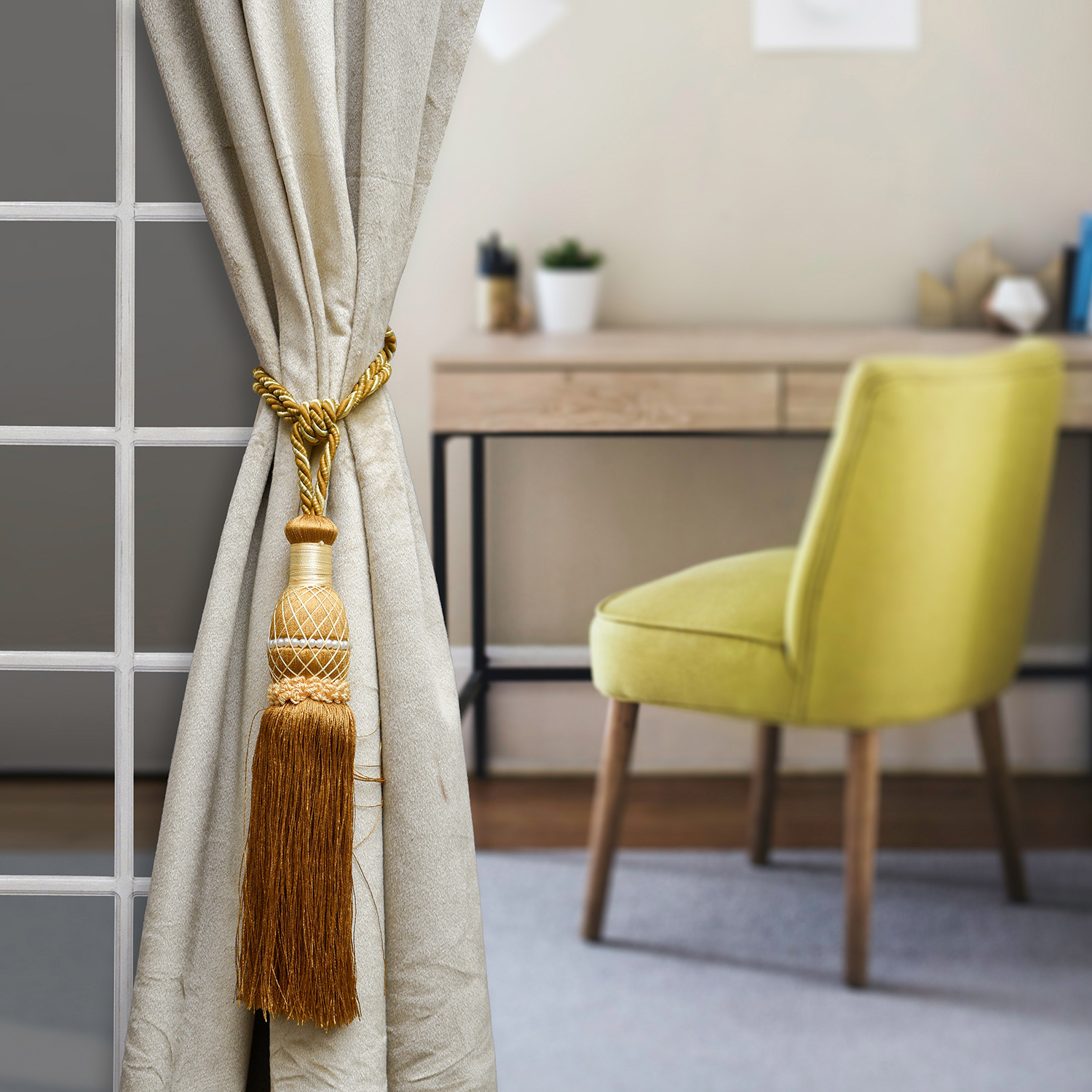 Kuber Industries Tassel Set | Curtain Tie Back Tassel Set | Curtain Holder Tieback | Curtain Tieback | Curtain Holder for Home & Office Décor | Moti Kit Pit Tassel |Golden