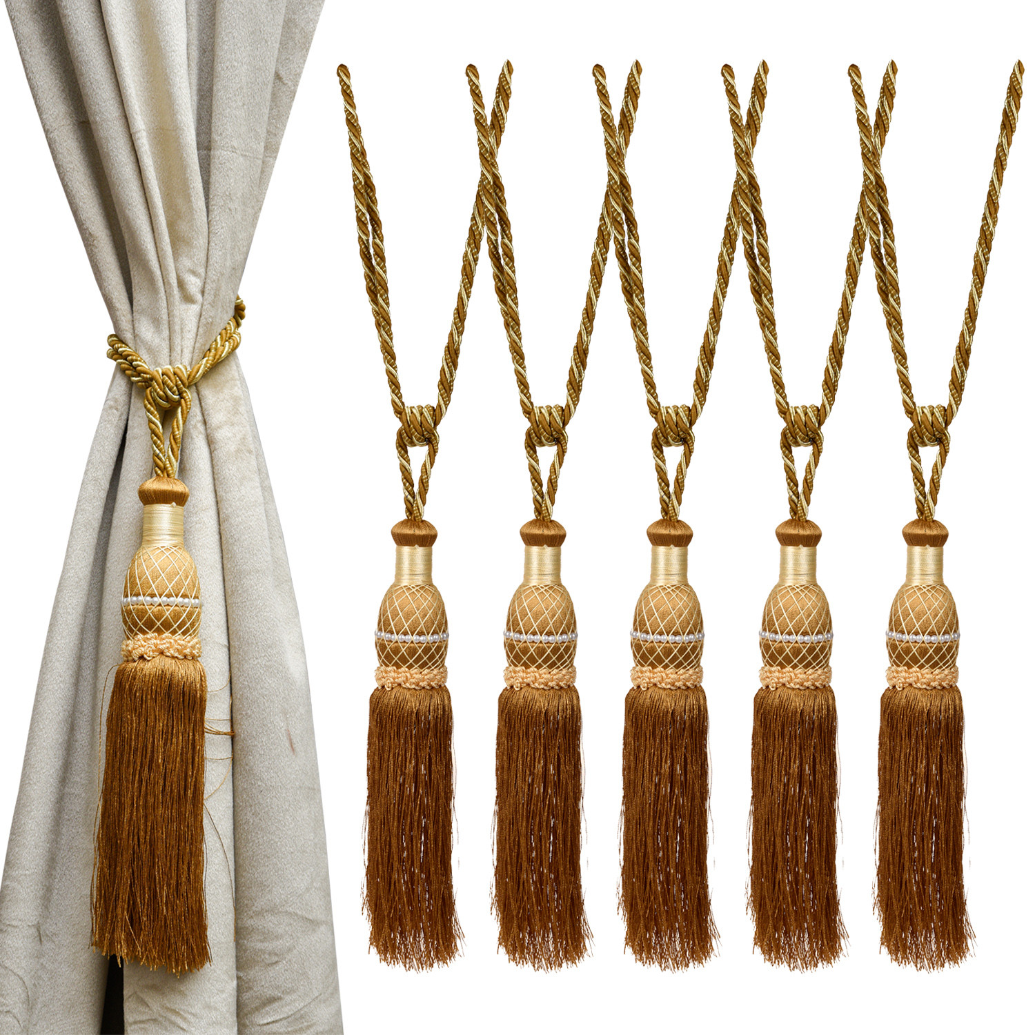 Kuber Industries Tassel Set | Curtain Tie Back Tassel Set | Curtain Holder Tieback | Curtain Tieback | Curtain Holder for Home & Office Décor | Moti Kit Pit Tassel |Golden