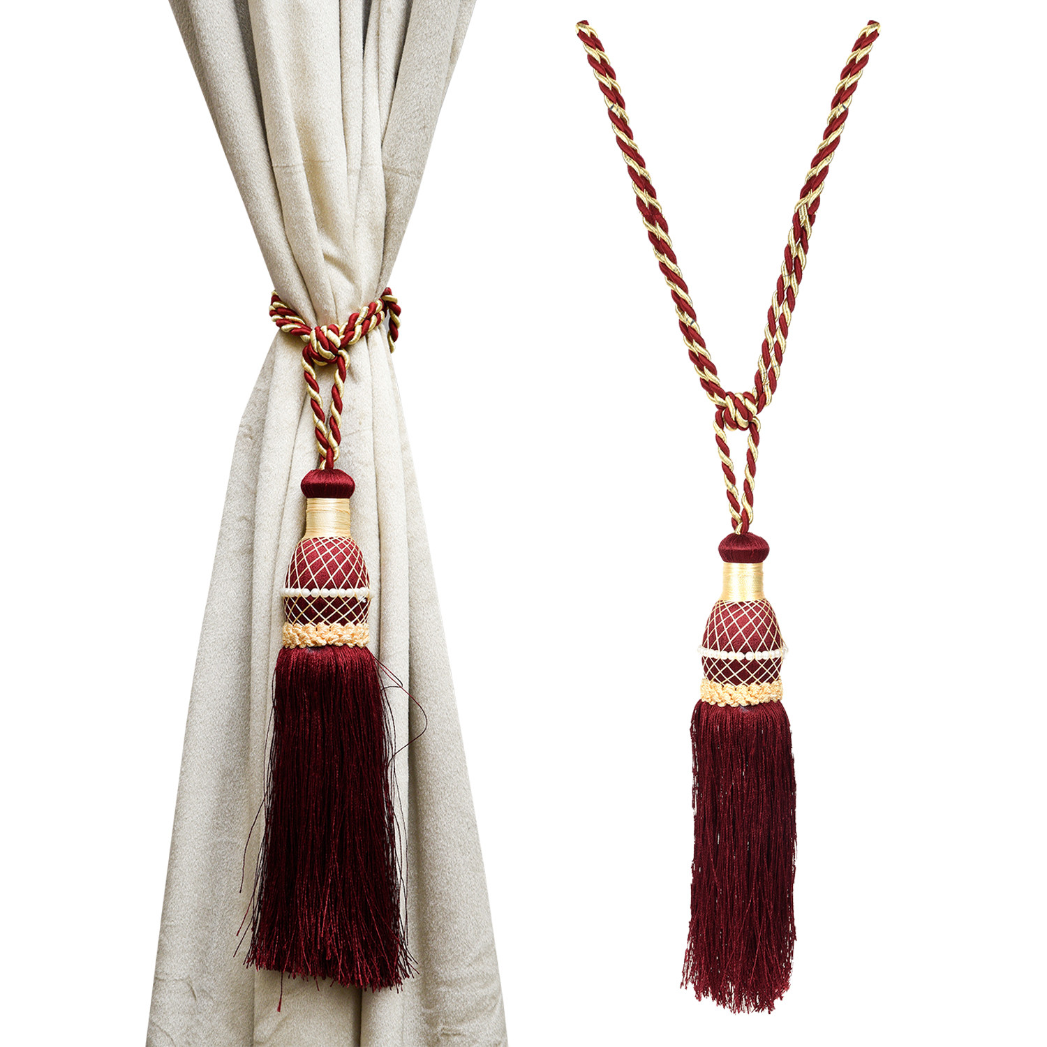Kuber Industries Tassel Set | Curtain Tie Back Tassel Set | Curtain Holder Tieback | Curtain Tieback | Curtain Holder for Home & Office Décor | Moti Kit Pit Tassel |Maroon