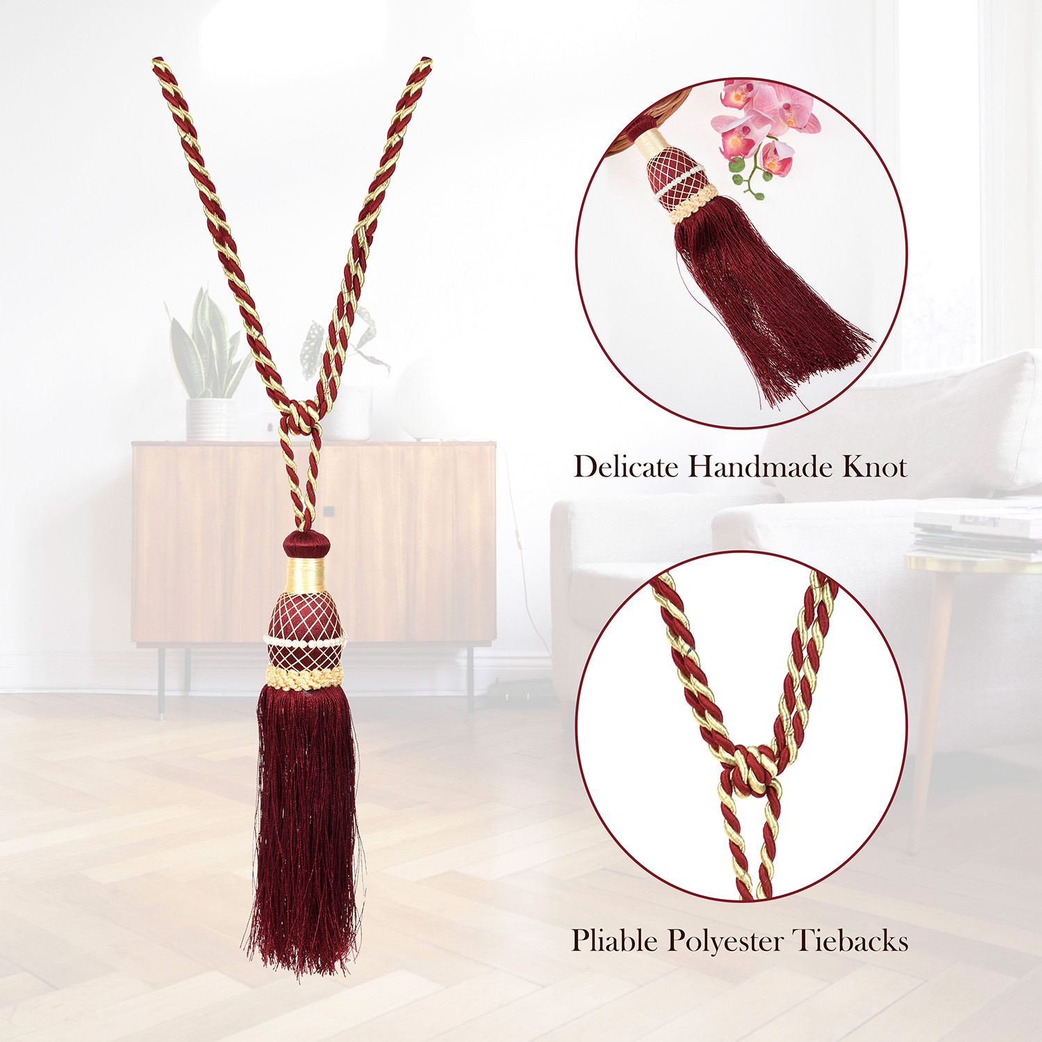 Kuber Industries Tassel Set | Curtain Tie Back Tassel Set | Curtain Holder Tieback | Curtain Tieback | Curtain Holder for Home & Office Décor | Moti Kit Pit Tassel |Maroon