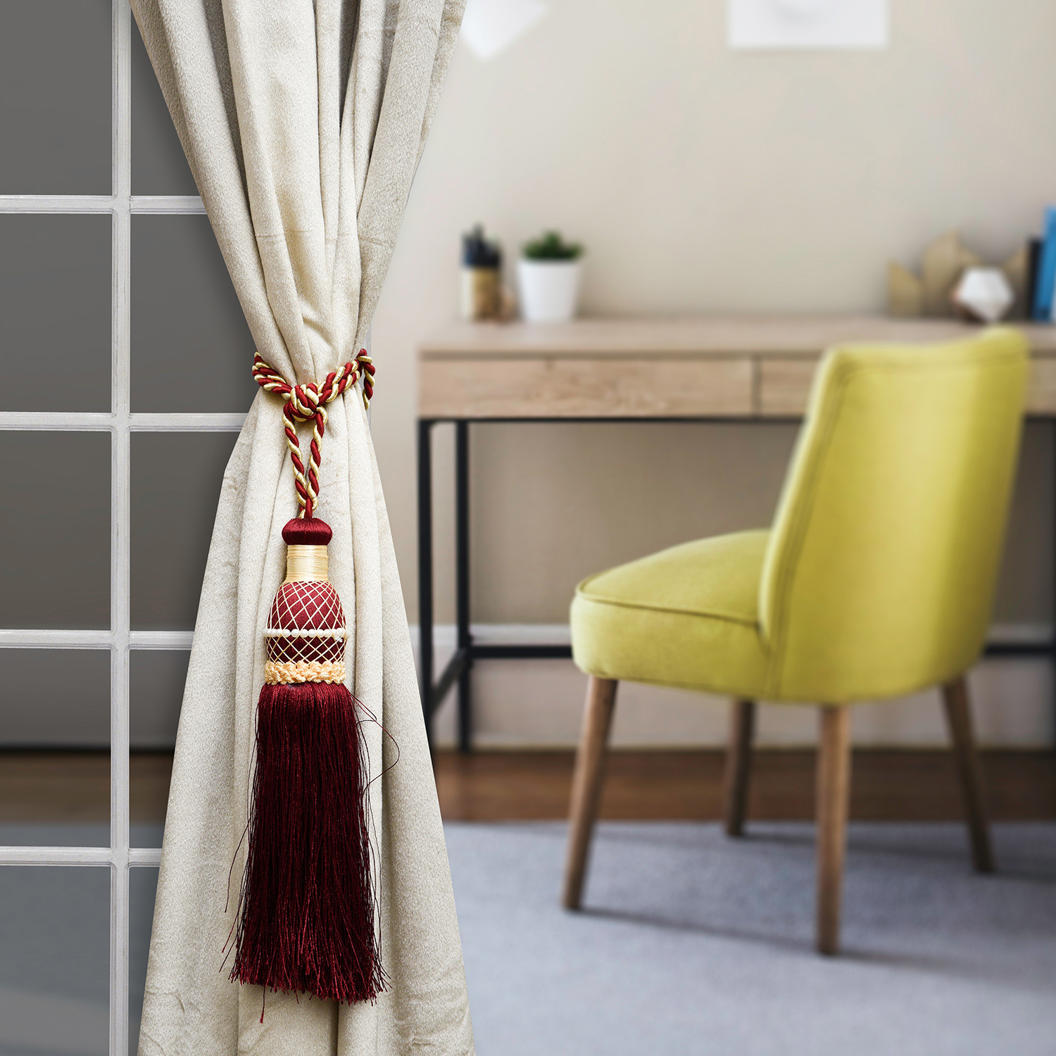 Kuber Industries Tassel Set | Curtain Tie Back Tassel Set | Curtain Holder Tieback | Curtain Tieback | Curtain Holder for Home & Office Décor | Moti Kit Pit Tassel |Maroon