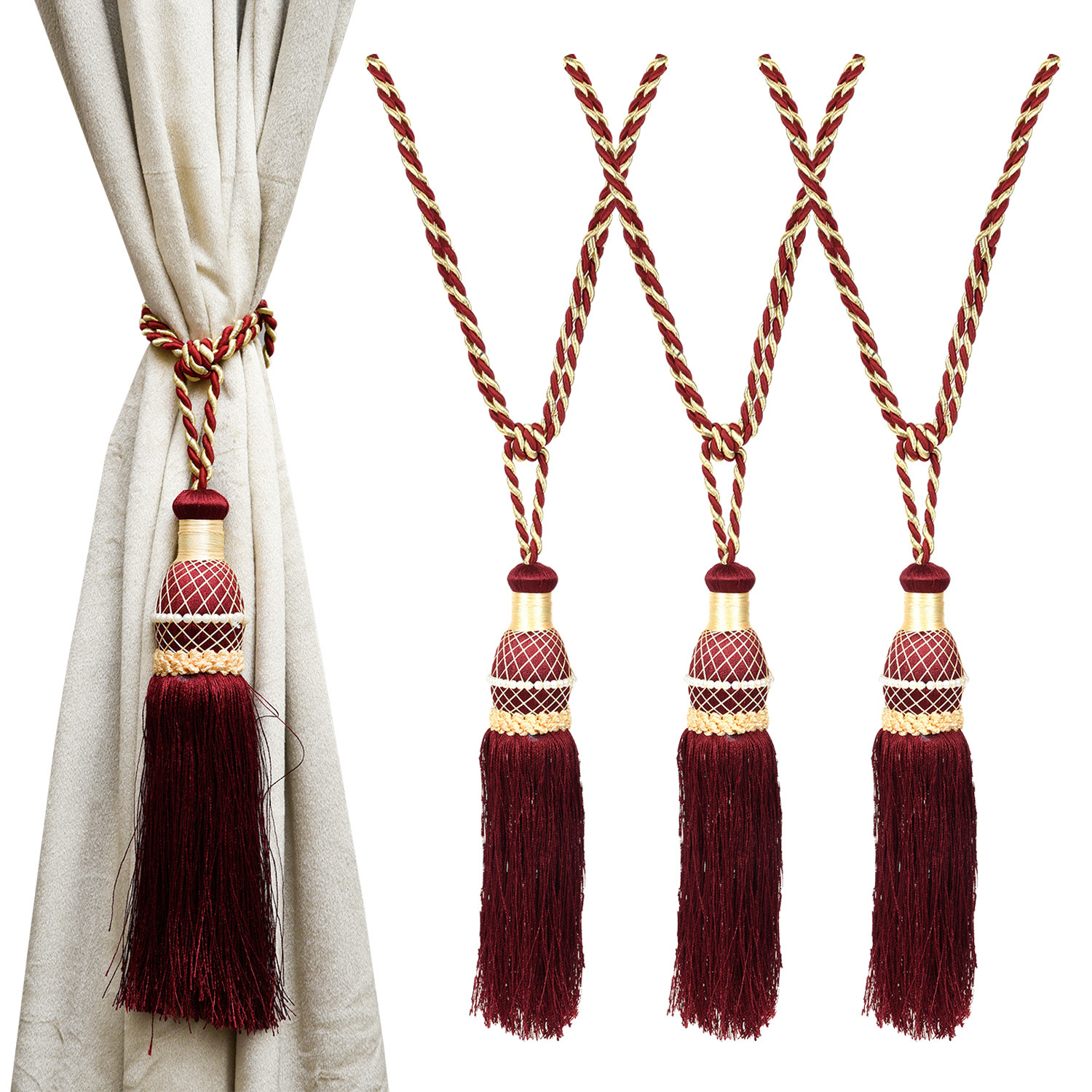 Kuber Industries Tassel Set | Curtain Tie Back Tassel Set | Curtain Holder Tieback | Curtain Tieback | Curtain Holder for Home & Office Décor | Moti Kit Pit Tassel |Maroon