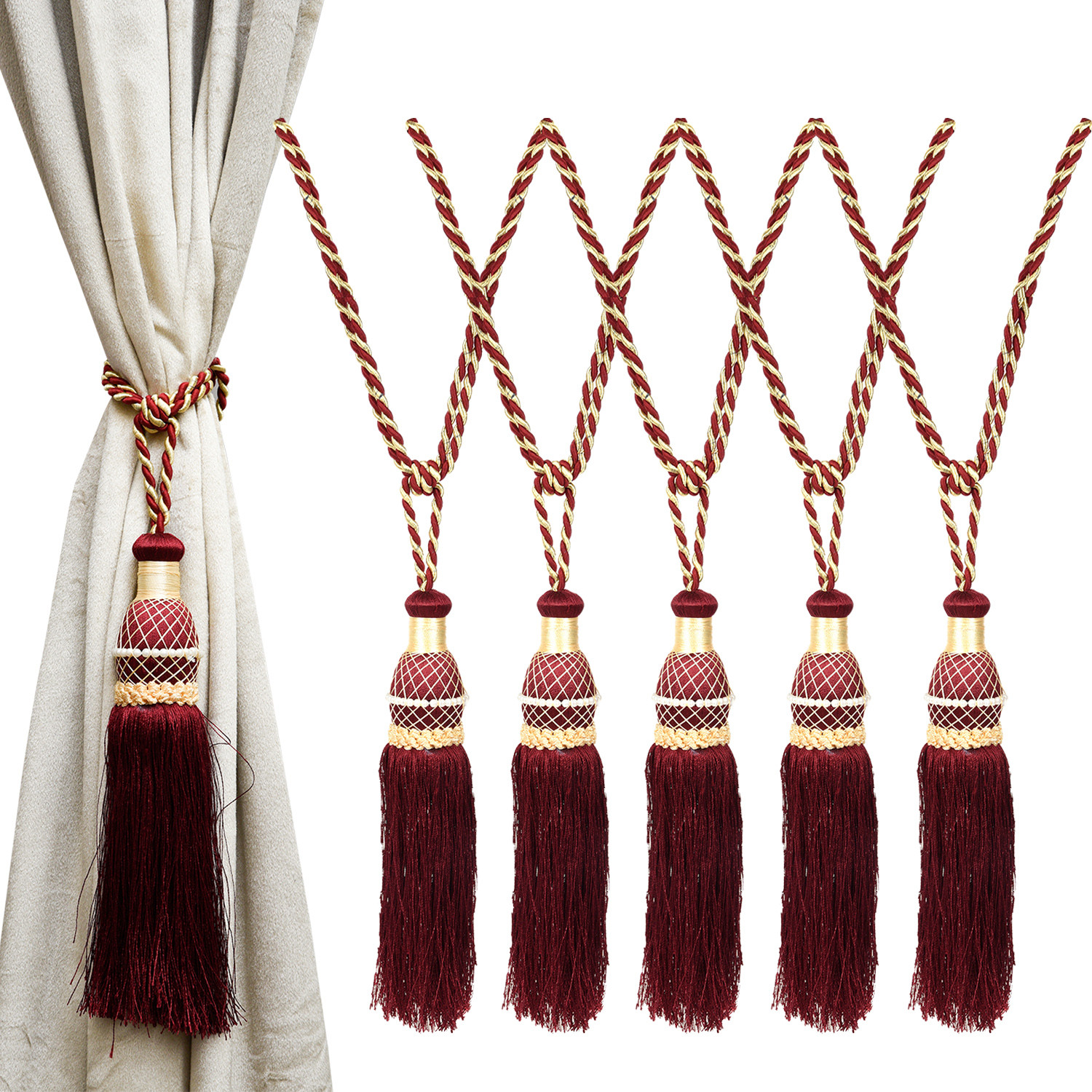 Kuber Industries Tassel Set | Curtain Tie Back Tassel Set | Curtain Holder Tieback | Curtain Tieback | Curtain Holder for Home & Office Décor | Moti Kit Pit Tassel |Maroon