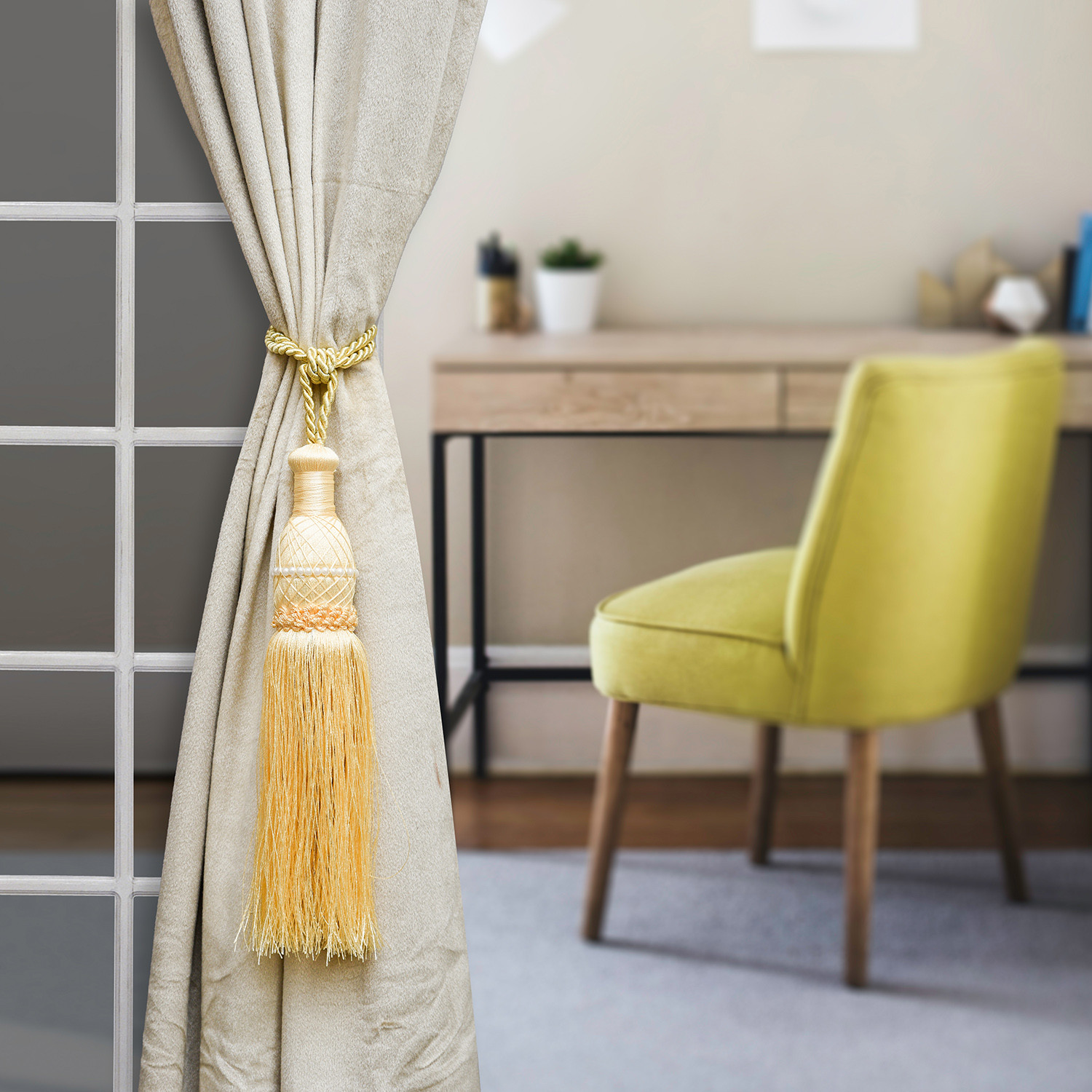 Kuber Industries Tassel Set | Curtain Tie Back Tassel Set | Curtain Holder Tieback | Curtain Tieback | Curtain Holder for Home & Office Décor | Moti Kit Pit Tassel |Cream