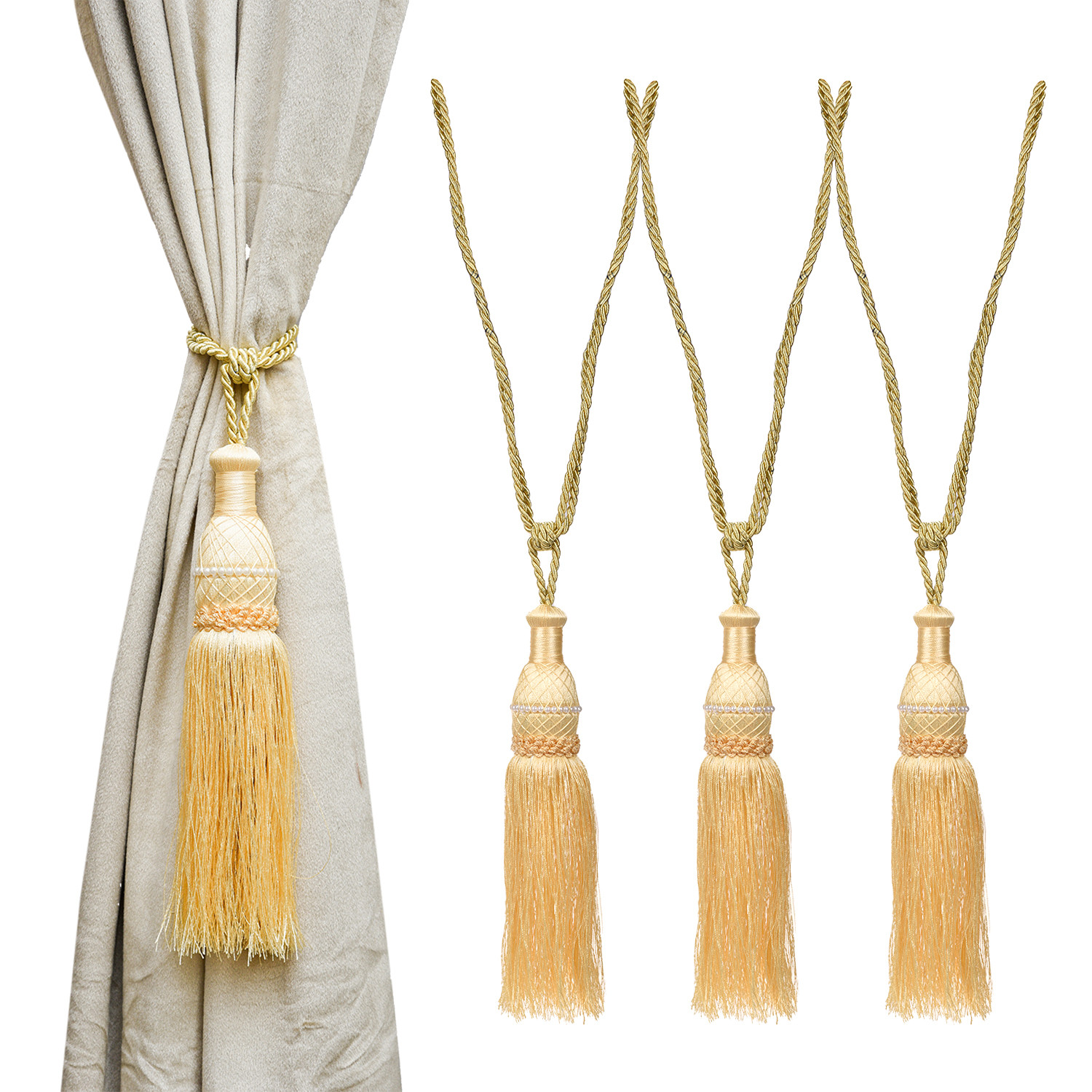 Kuber Industries Tassel Set | Curtain Tie Back Tassel Set | Curtain Holder Tieback | Curtain Tieback | Curtain Holder for Home & Office Décor | Moti Kit Pit Tassel |Cream
