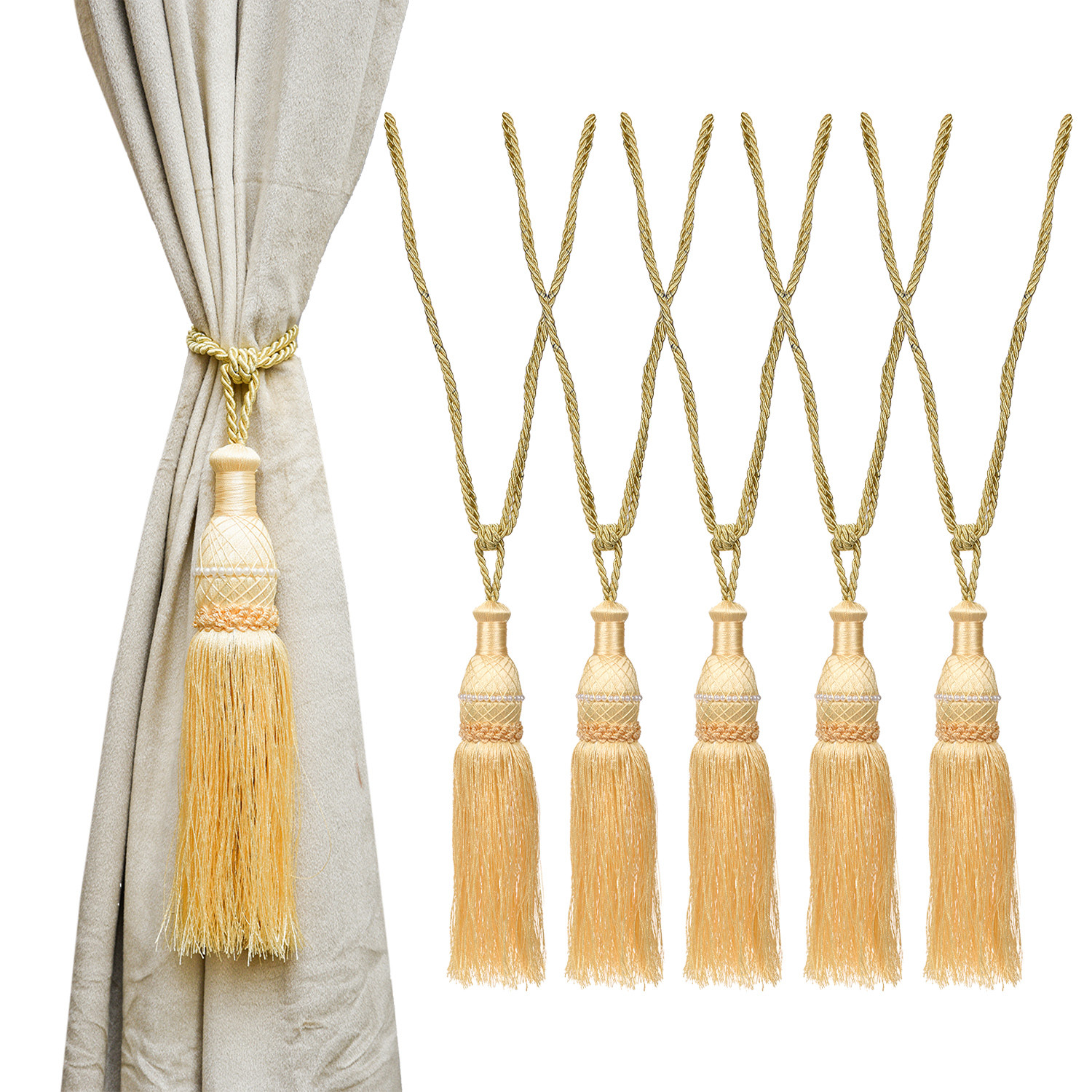 Kuber Industries Tassel Set | Curtain Tie Back Tassel Set | Curtain Holder Tieback | Curtain Tieback | Curtain Holder for Home & Office Décor | Moti Kit Pit Tassel |Cream