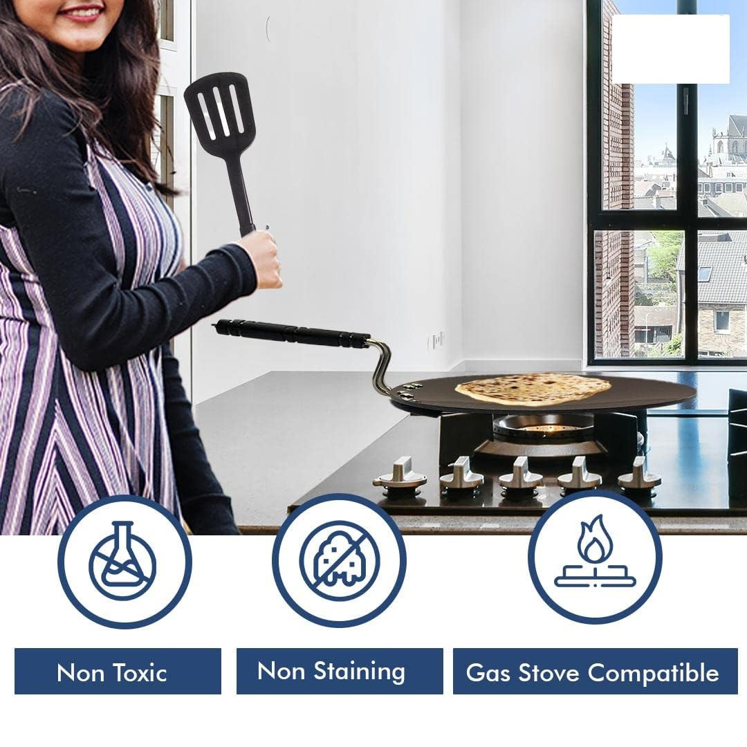 Kuber Industries Tawa with Handle | Hard Anodised Tawa | Triply Roti & Dosa Tawa | Heat Surround Cooking | Stove & Induction Cookware | 27 Cm | Medium | Black
