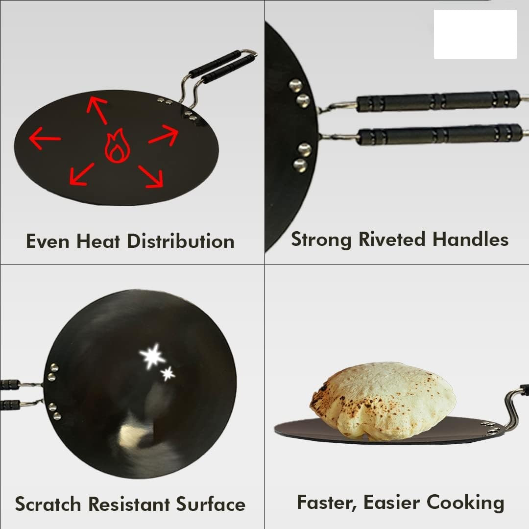 Kuber Industries Tawa with Handle | Hard Anodised Tawa | Triply Roti & Dosa Tawa | Heat Surround Cooking | Stove & Induction Cookware | 27 Cm | Medium | Black