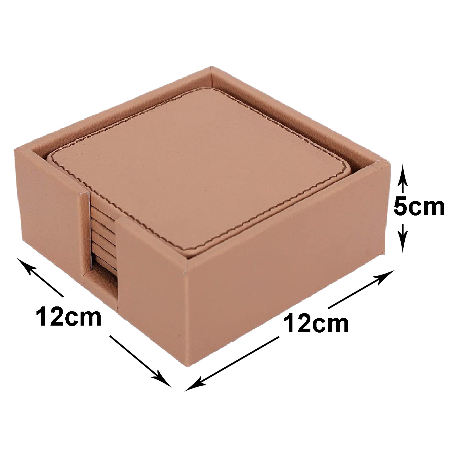Kuber Industries Tea Coaster|Soft Leather Heat Insulation Tabletop Coasters|Decorative Holder for Tea, Coffee & Office Desk With Stand Set of 6 (Light Brown)