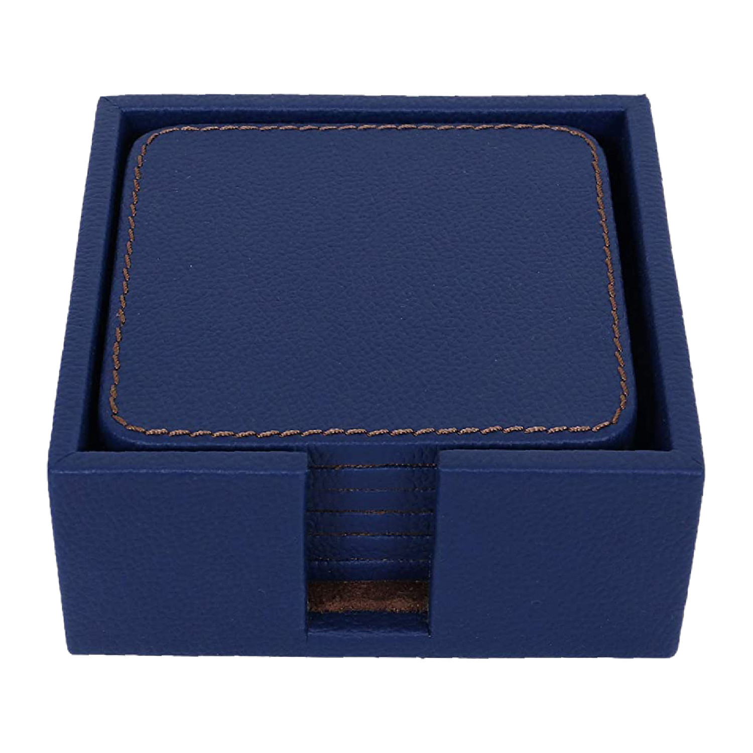 Kuber Industries Tea Coaster|Soft Leather Heat Insulation Tabletop Coasters|Decorative Holder for Tea, Coffee & Office Desk With Stand Set of 6 (Blue)