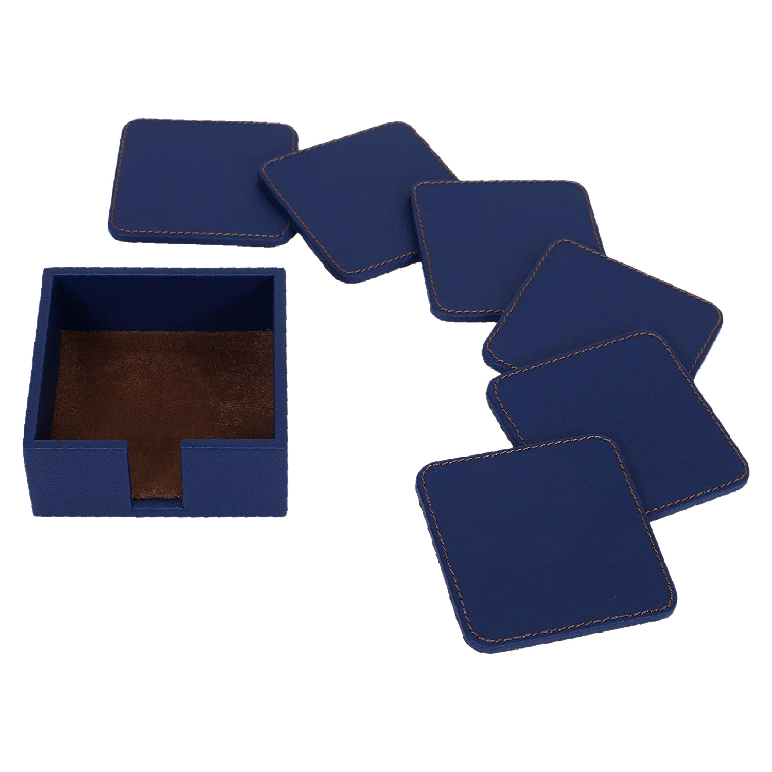 Kuber Industries Tea Coaster|Soft Leather Heat Insulation Tabletop Coasters|Decorative Holder for Tea, Coffee & Office Desk With Stand Set of 6 (Blue)