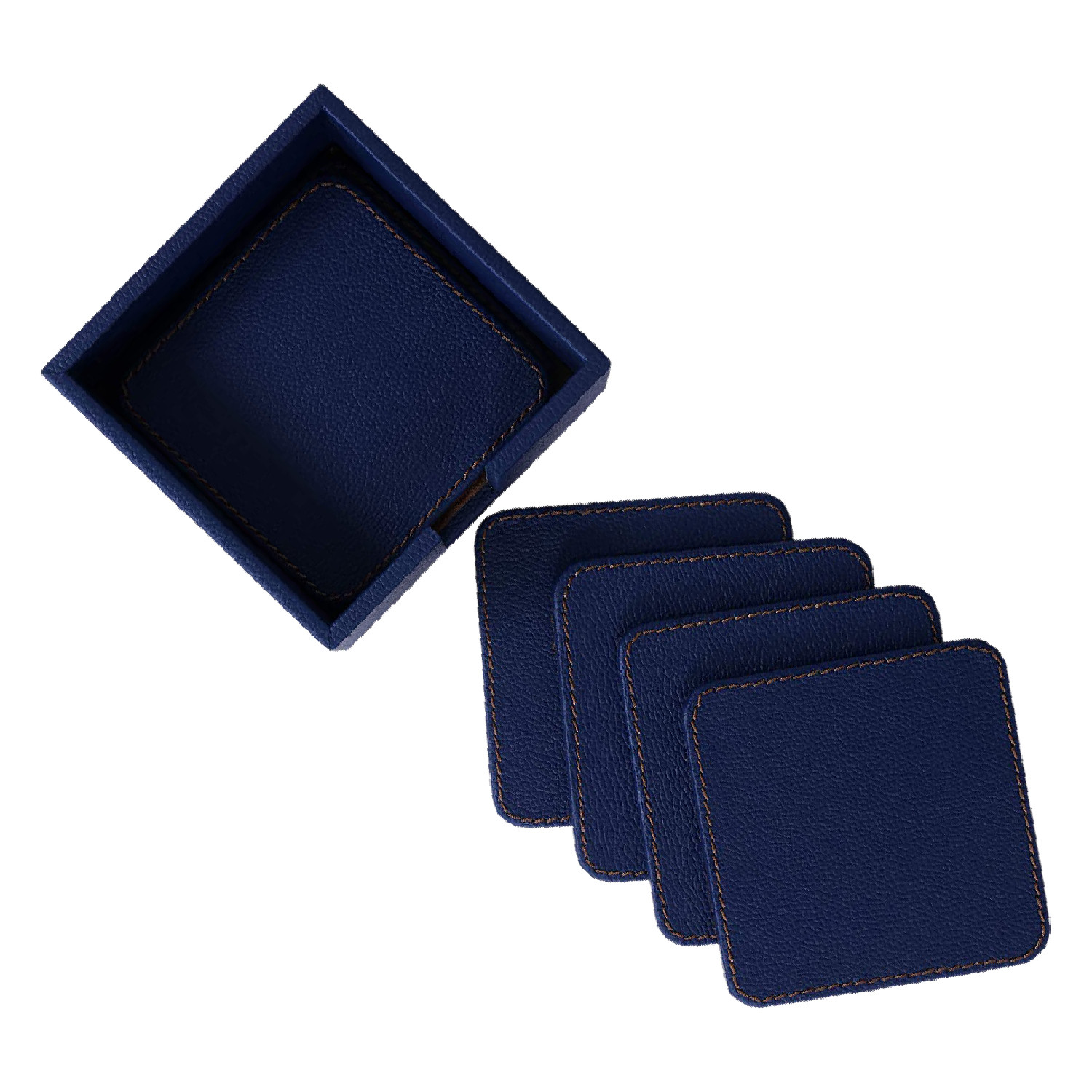 Kuber Industries Tea Coaster|Soft Leather Heat Insulation Tabletop Coasters|Decorative Holder for Tea, Coffee & Office Desk With Stand Set of 6 (Blue)