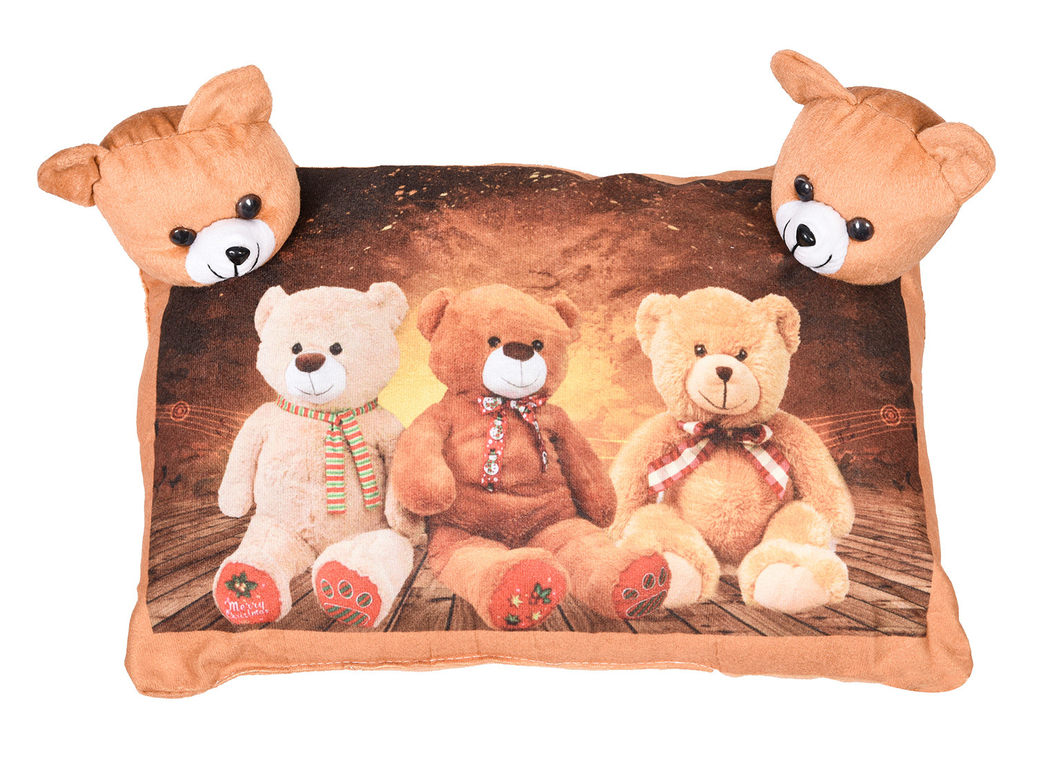 Kuber Industries Teddy Bear Design Baby Pillow|Velvet Super soft Kids Pillow For Sleeping & Travel,12 x 18 Inch,(Brown)