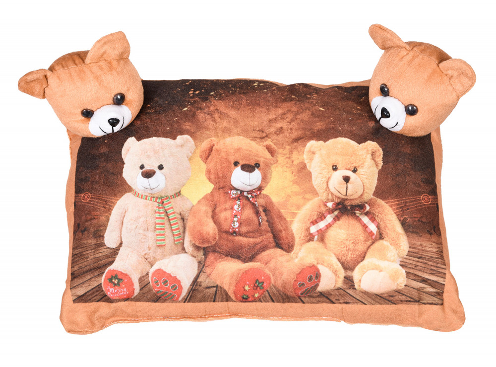 Kuber Industries Teddy Bear Design Baby Pillow|Velvet Super soft Kids Pillow For Sleeping &amp; Travel,12 x 18 Inch,(Brown)