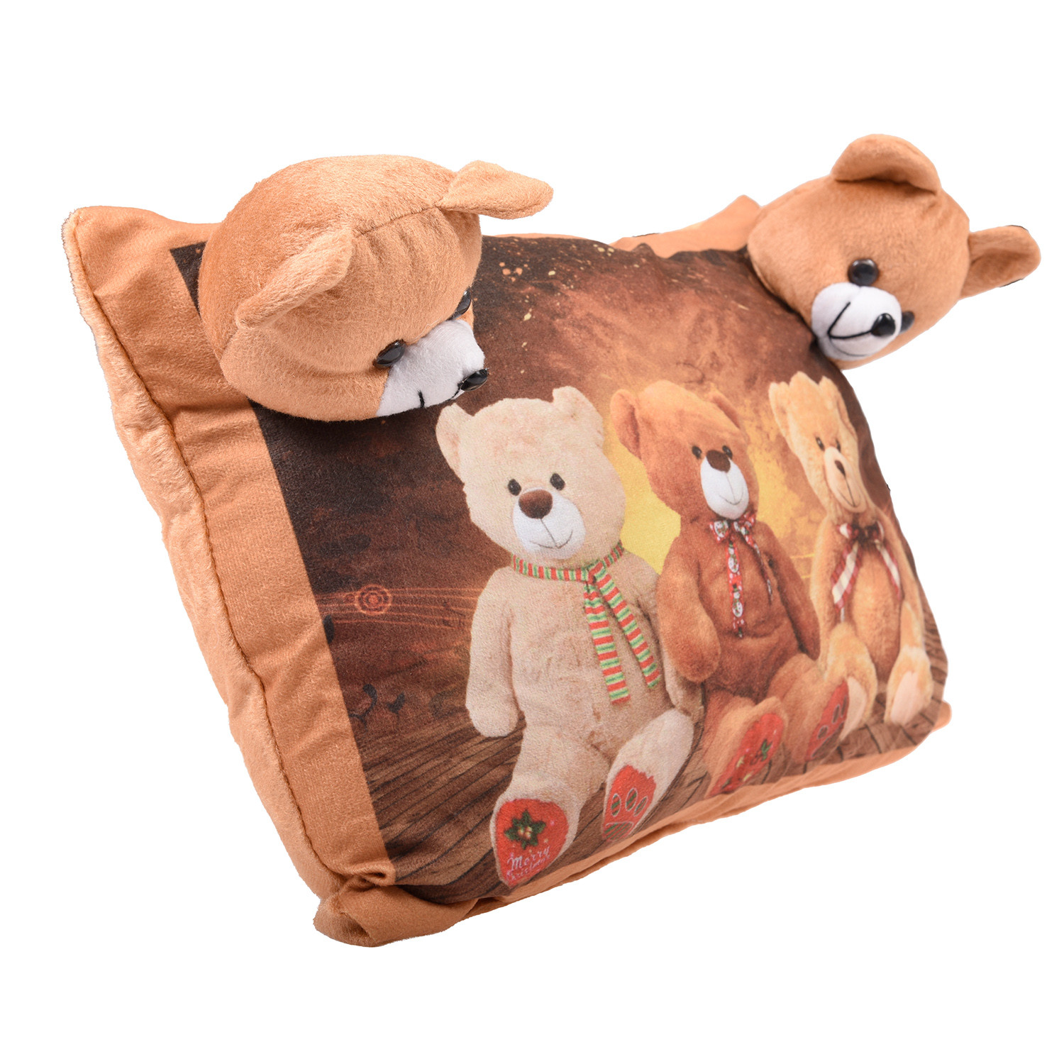 Kuber Industries Teddy Bear Design Baby Pillow|Velvet Super soft Kids Pillow For Sleeping & Travel,12 x 18 Inch,(Brown)