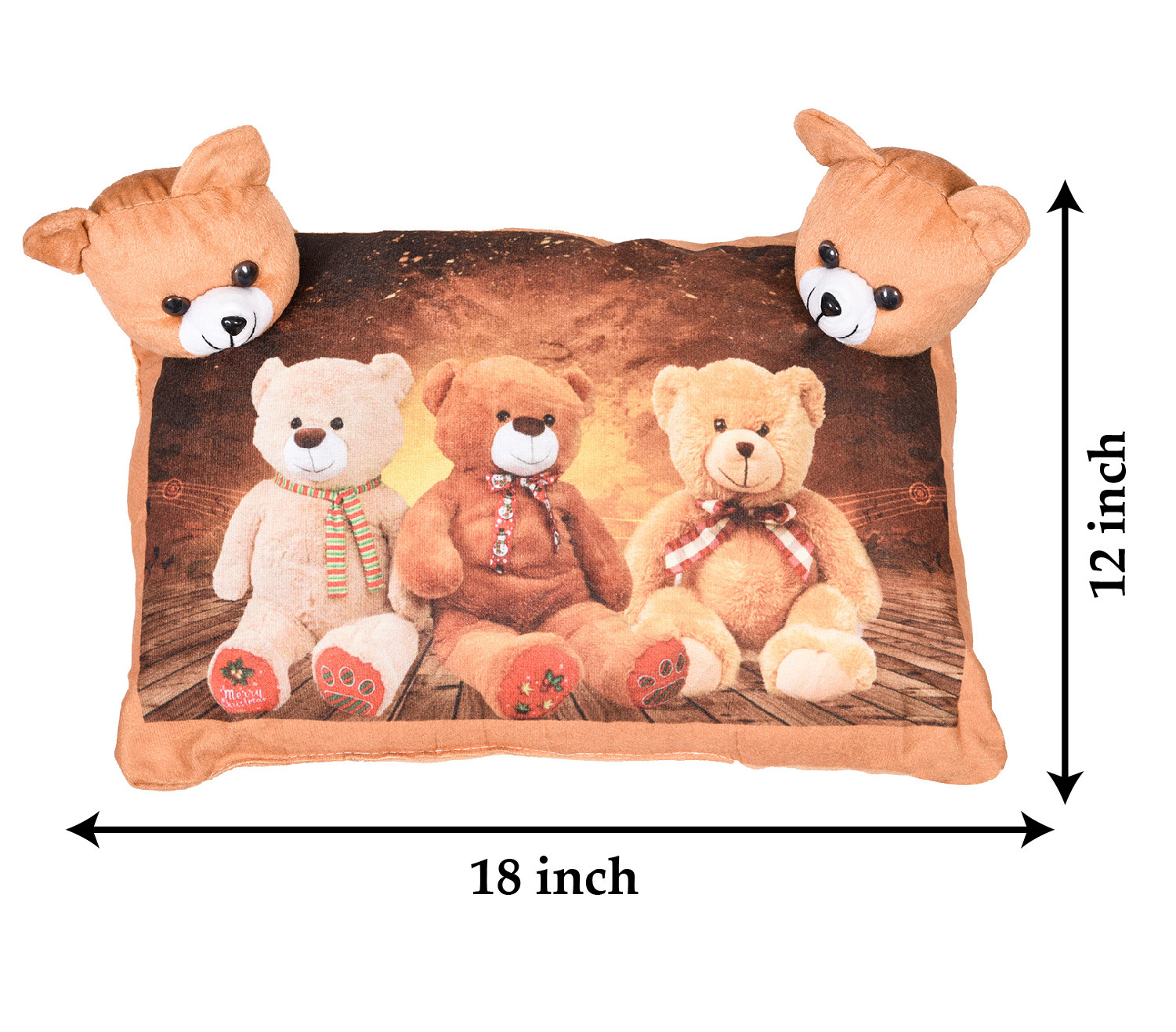 Kuber Industries Teddy Bear Design Baby Pillow|Velvet Super soft Kids Pillow For Sleeping & Travel,12 x 18 Inch,(Brown)