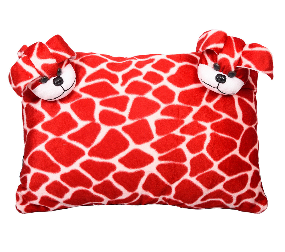 Kuber Industries Teddy Design Baby Pillow|Velvet Super soft Kids Pillow For Sleeping &amp; Travel,12 x 18 Inch,(Red)