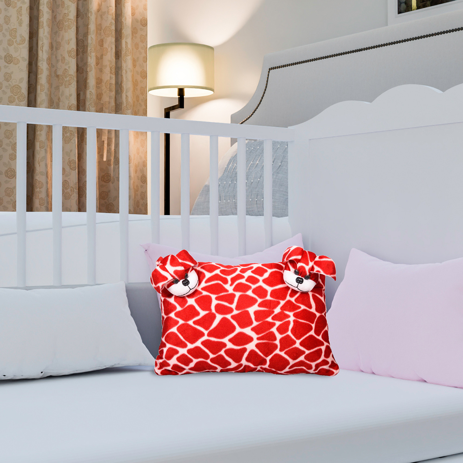 Kuber Industries Teddy Design Baby Pillow|Velvet Super soft Kids Pillow For Sleeping & Travel,12 x 18 Inch,(Red)
