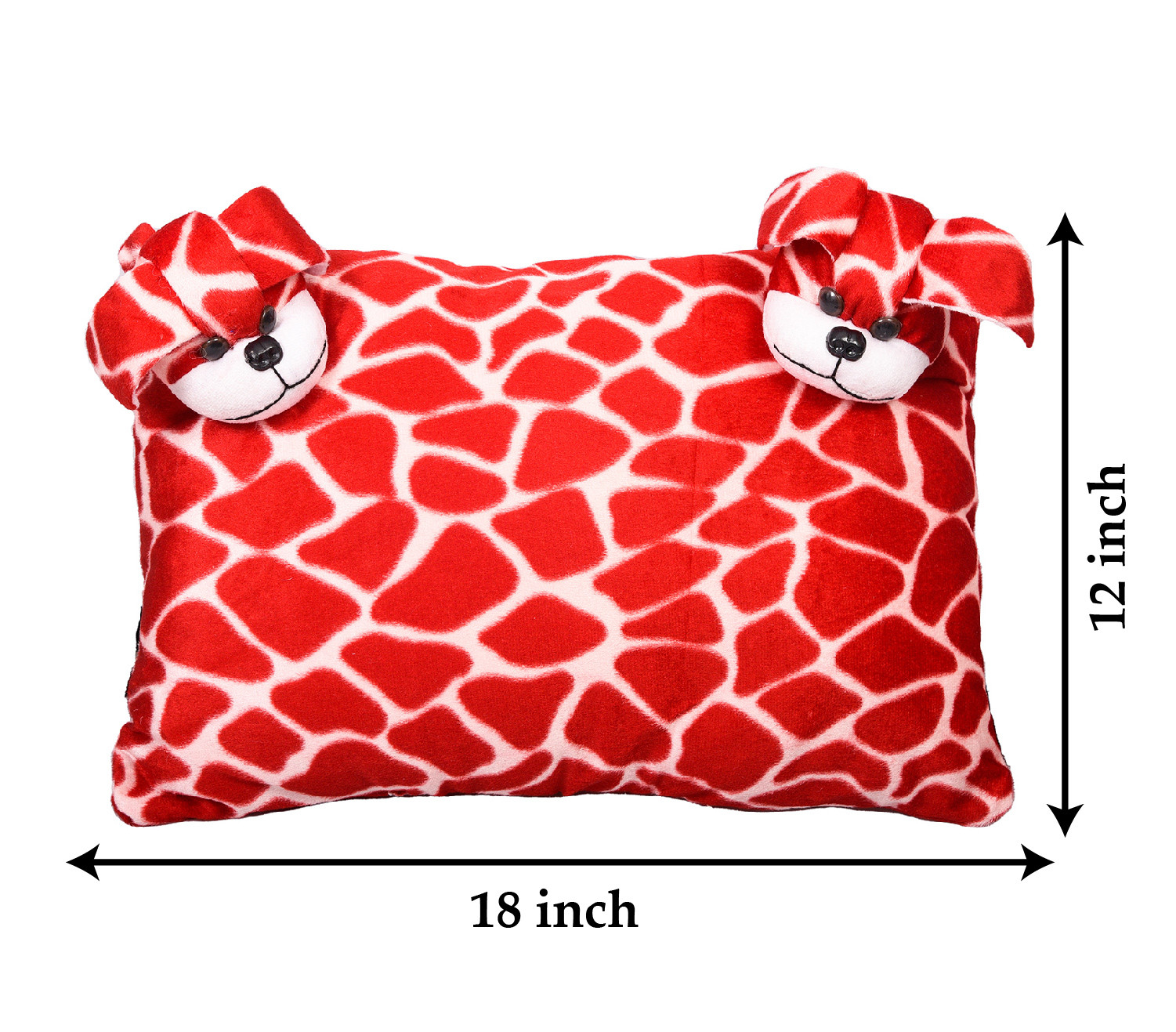 Kuber Industries Teddy Design Baby Pillow|Velvet Super soft Kids Pillow For Sleeping & Travel,12 x 18 Inch,(Red)