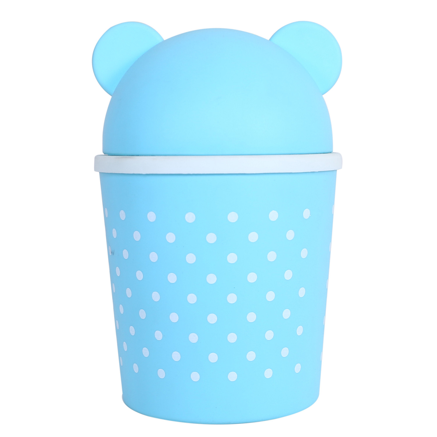 Kuber Industries Teddy Table Dustbin|Plastic Swinging Lid Waste Storage Garbage Bin|Desktop Trash Can For Study Table, Office(Sky Blue)