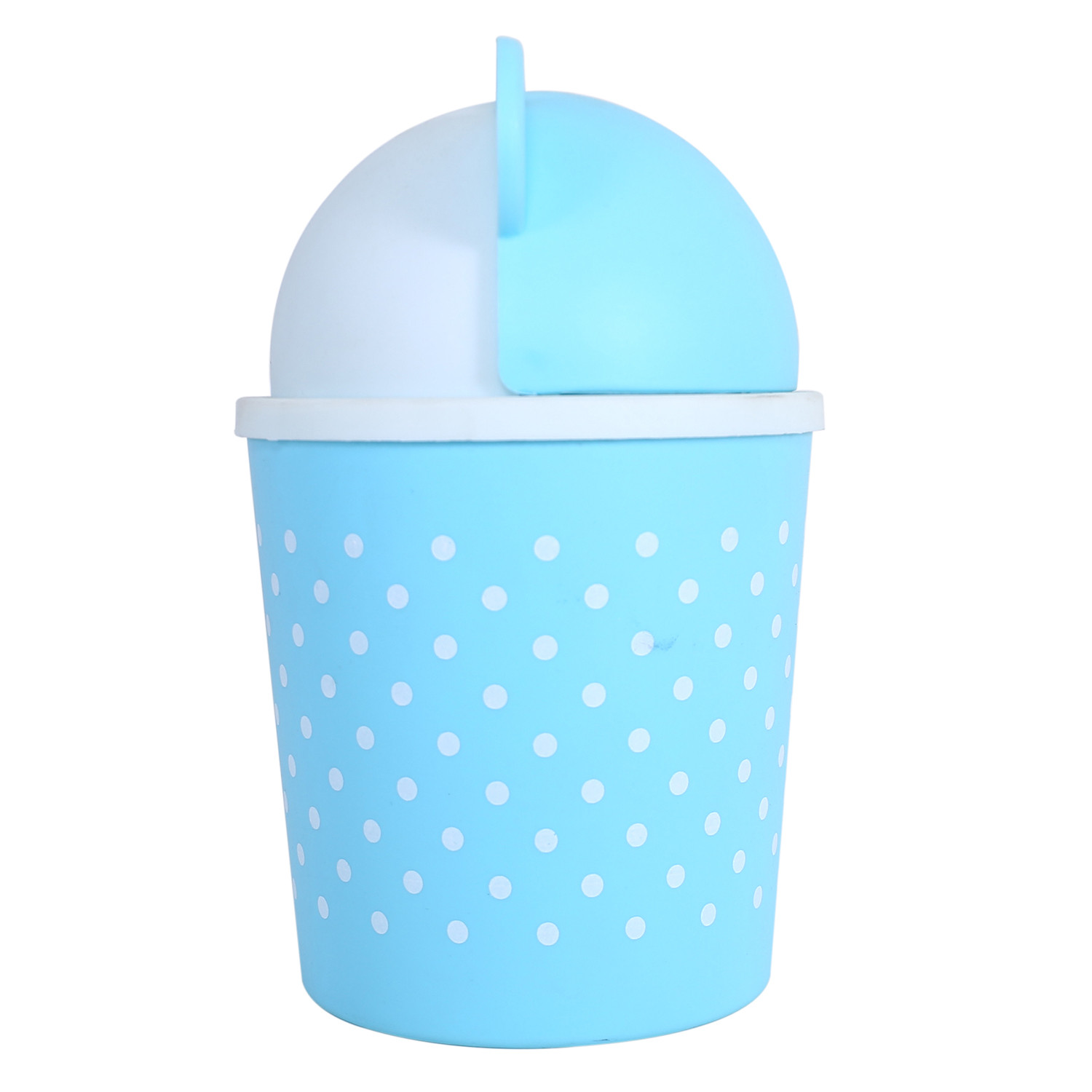 Kuber Industries Teddy Table Dustbin|Plastic Swinging Lid Waste Storage Garbage Bin|Desktop Trash Can For Study Table, Office(Sky Blue)